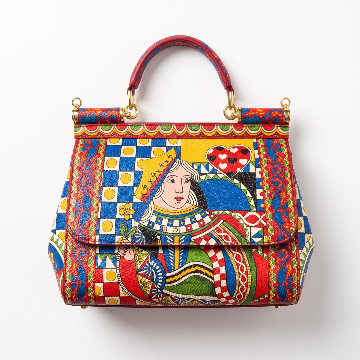 Dolce & Gabbana colorful Sicily top-handle bag with playing-card style print and gold hardware