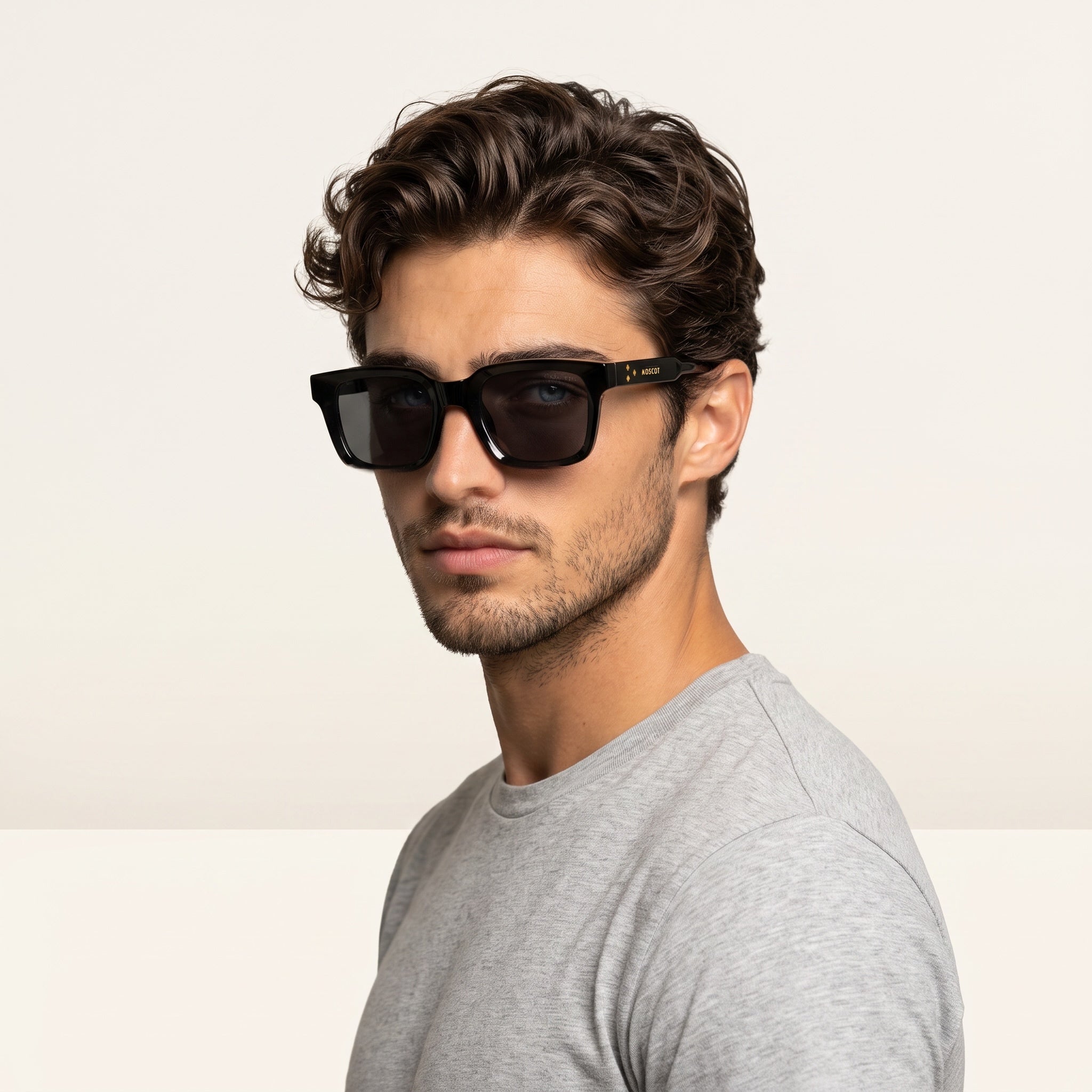 Moscot black square sunglasses on male model