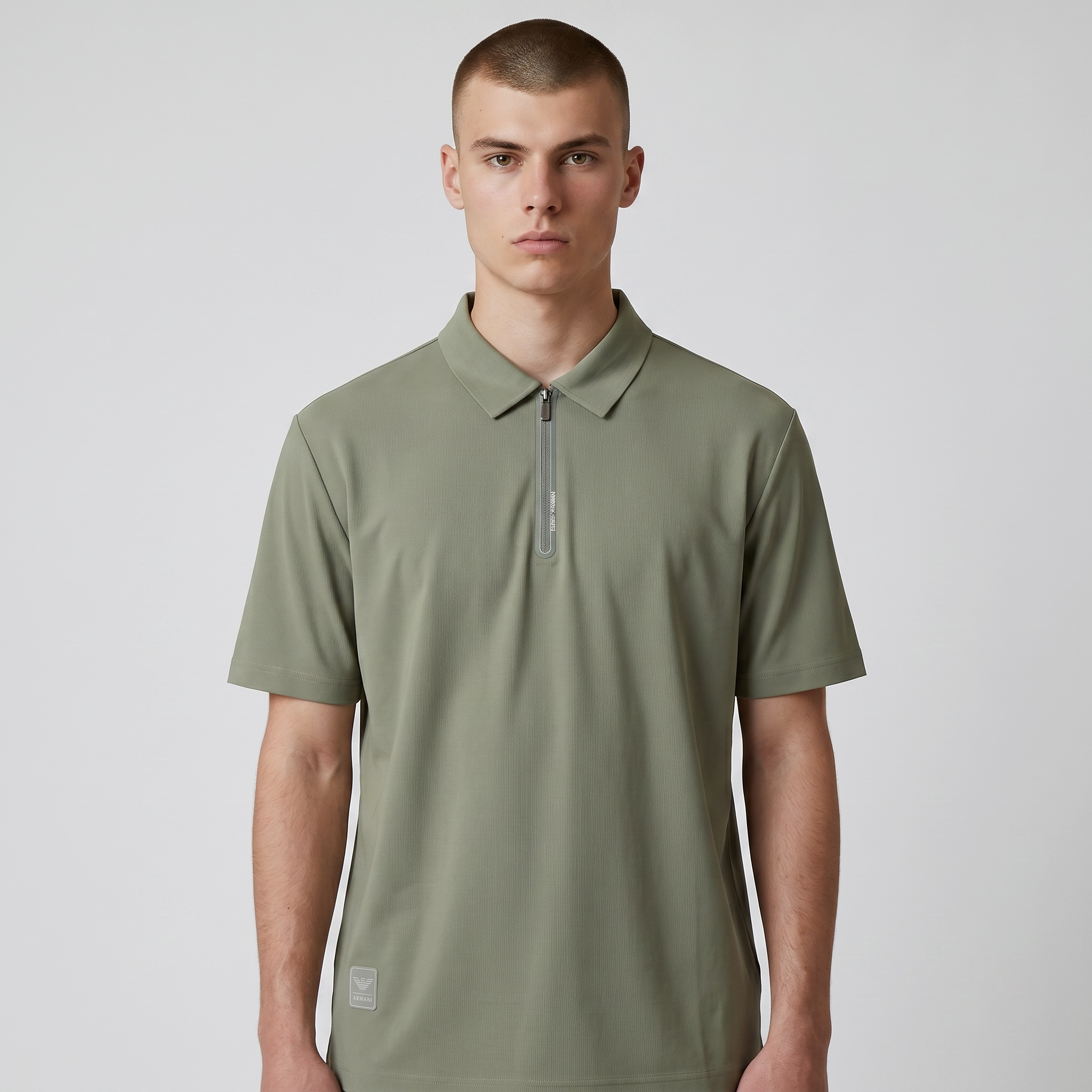 🫒✨ Emporio Armani Olive Half-Zip Polo Shirt – Luxury Minimal Edition 👔🔥