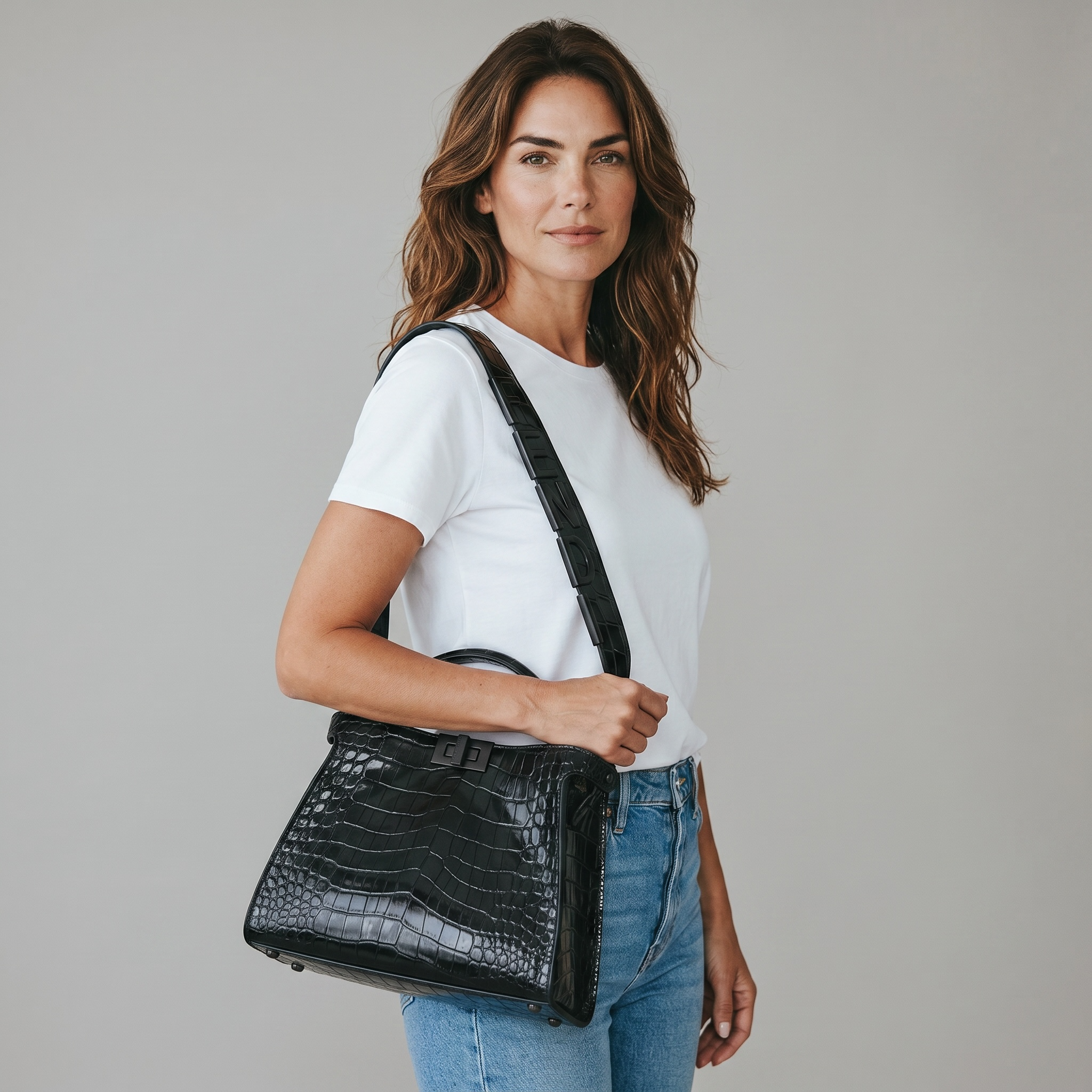Fendi-Inspired Croc Luxe Top Handle Bag 🖤✨