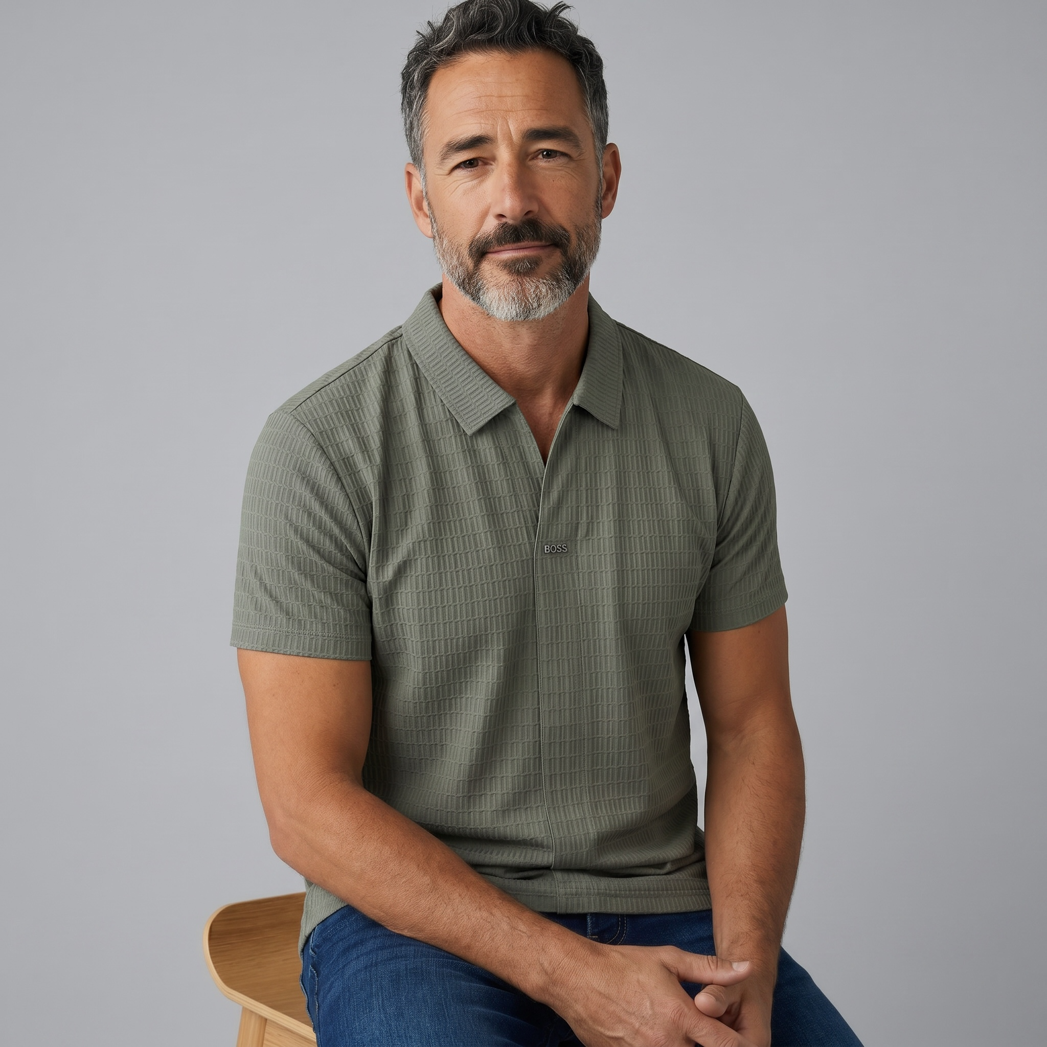 🌿✨ Hugo Boss Sage Green Textured Polo Shirt – Premium Smart Casual Style 👔🔥