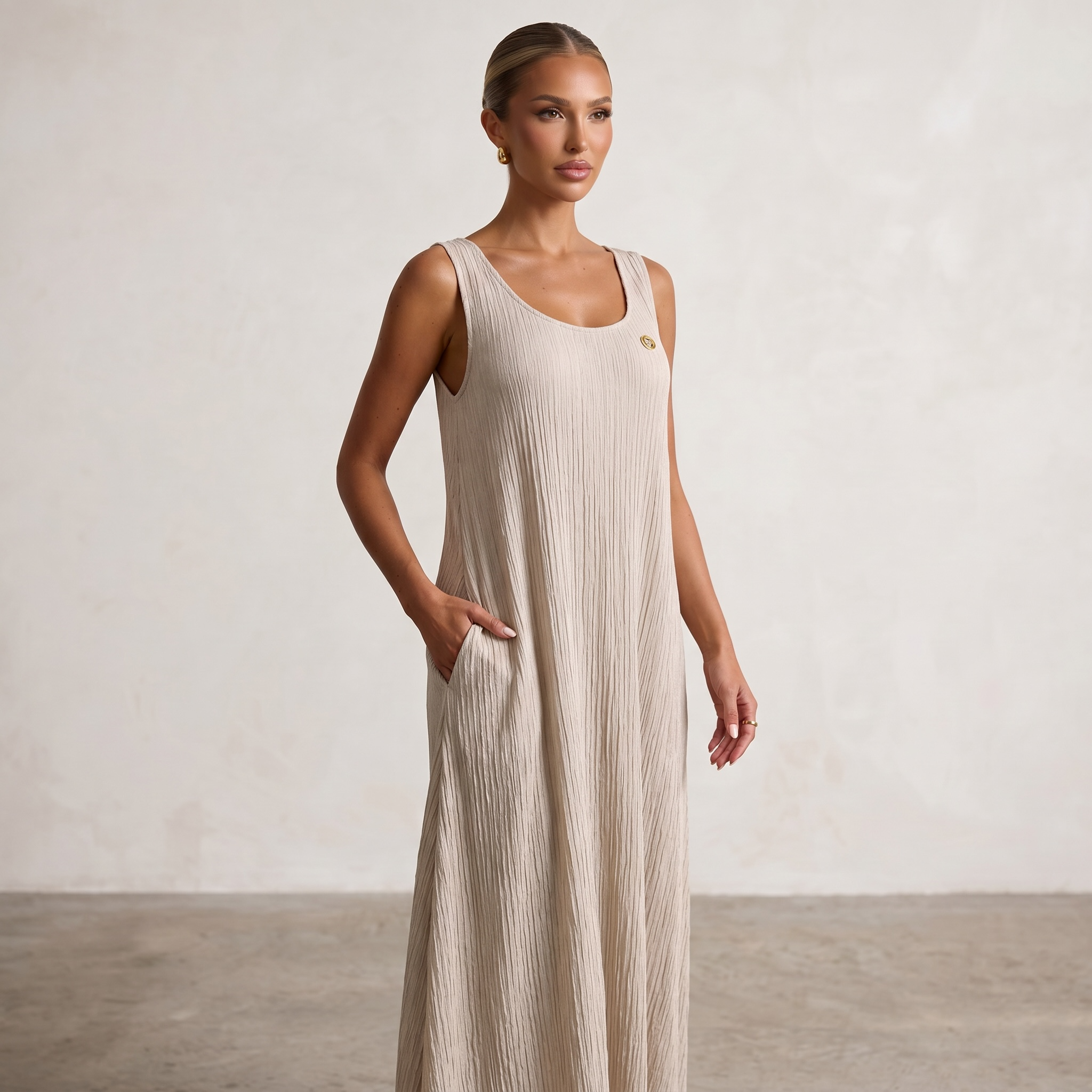 🤍 Loro Piana Linen Blend Sleeveless Maxi Dress ✨ one size