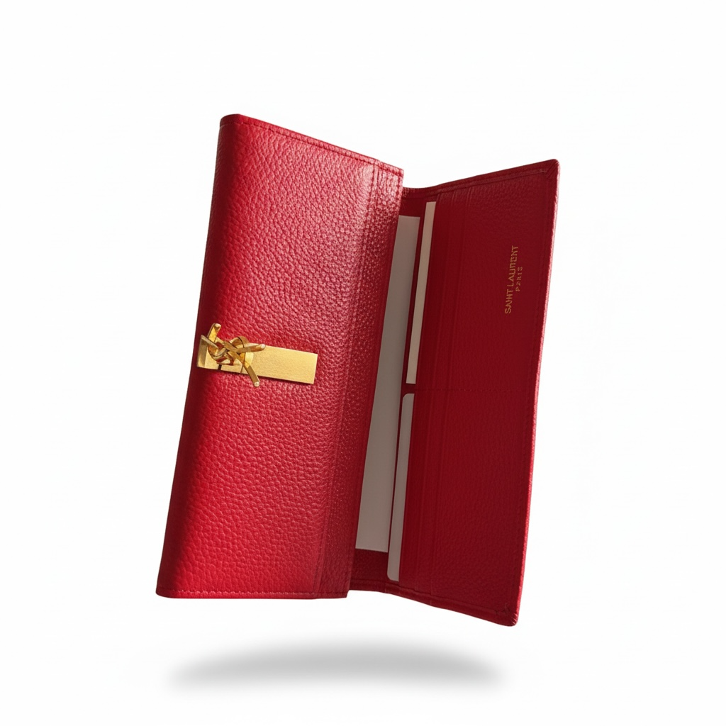 Saint Laurent Red YSL Wallet – Grained Leather ❤️✨
