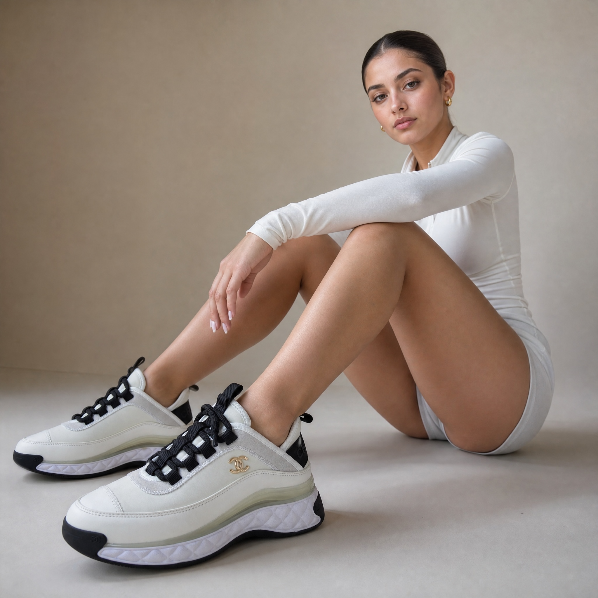 Chanel Quilted Runner Sneakers – Ivory Luxe Edition 🤍🖤