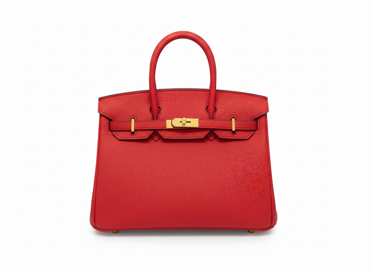 Hermès Birkin-Style Red Leather Handbag with Gold Charm ❤️✨