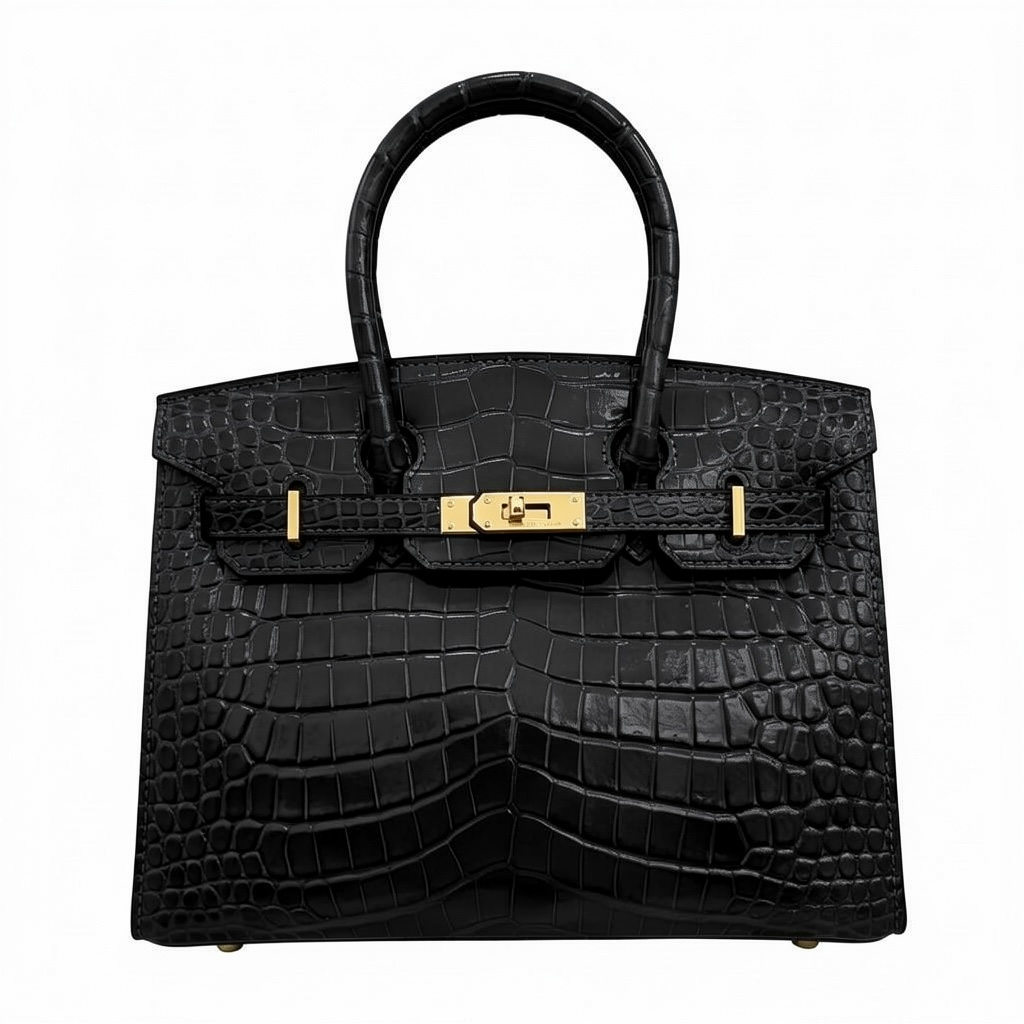 Hermès Birkin-Style Croc-Embossed Black Handbag 🖤✨