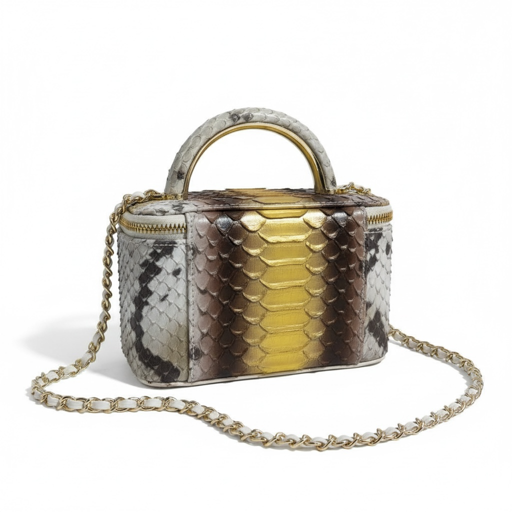 Chanel Multitone Exotic Python Vanity Case – Gold & Natural Scale ✨🐍