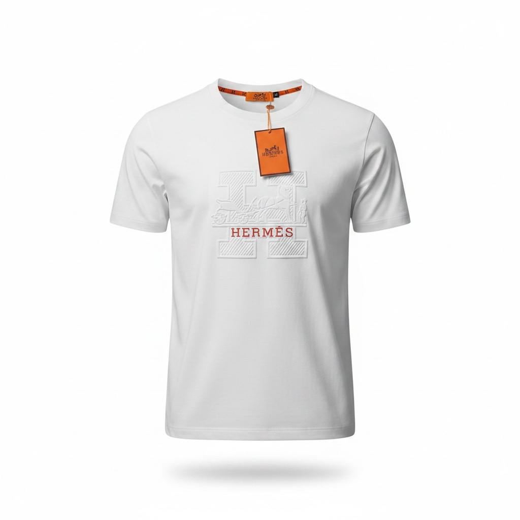 Hermès White T-Shirt 🤍🧡 Signature “H” Logo Edition