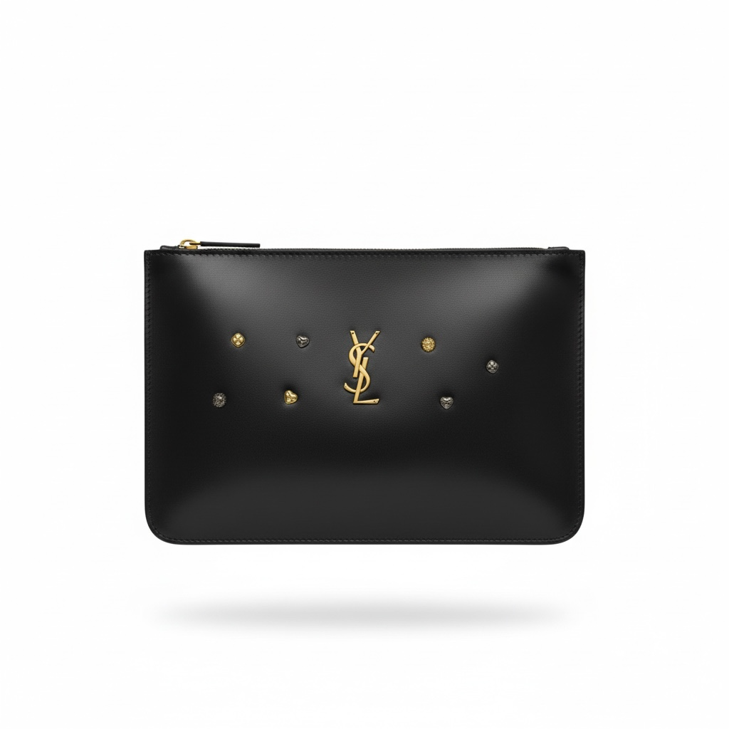 Saint Laurent YSL Studded Leather Zip Pouch 🖤✨