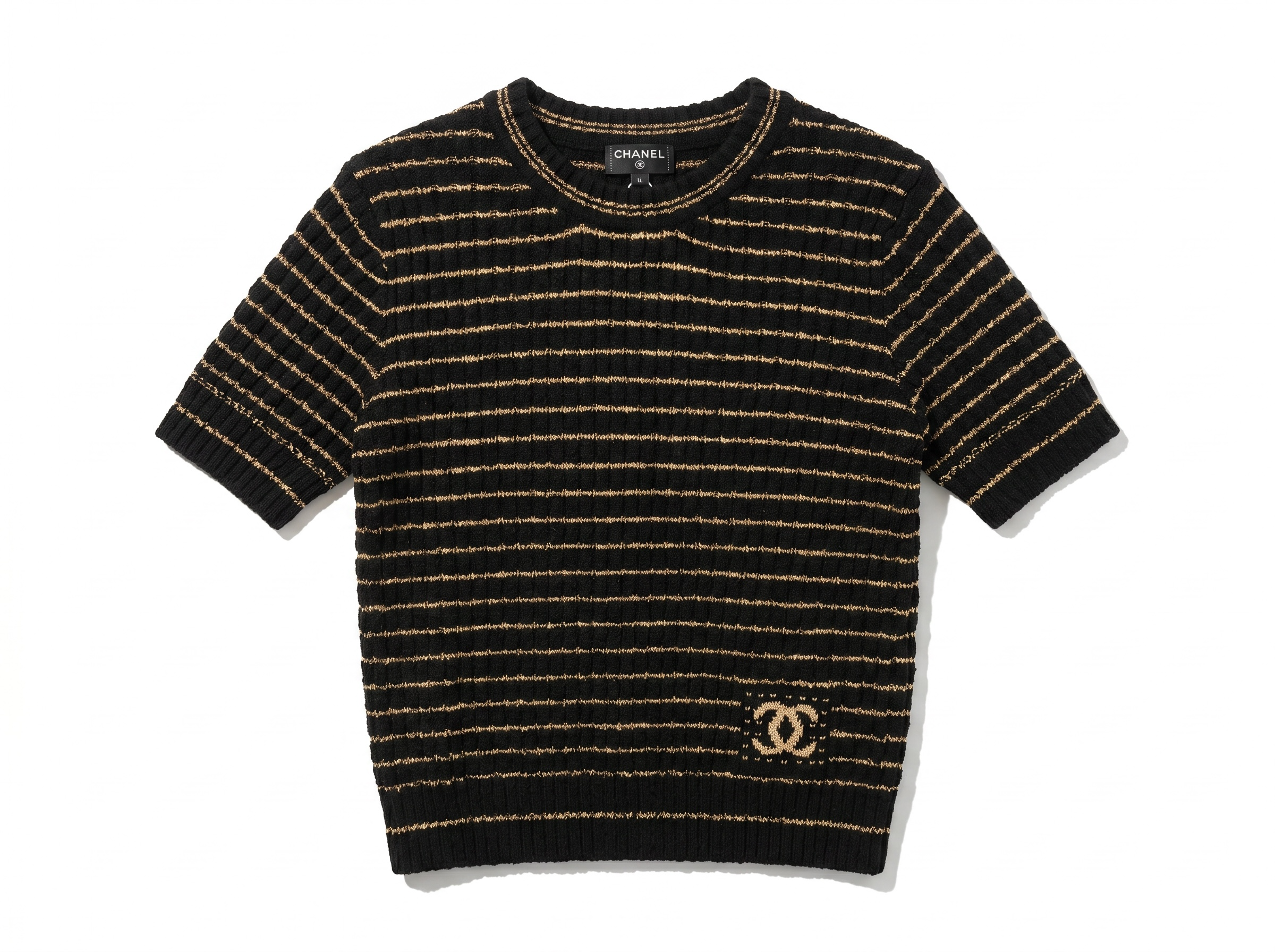 🖤 Chanel Metallic Stripe Knit Top – Black & Gold Edition