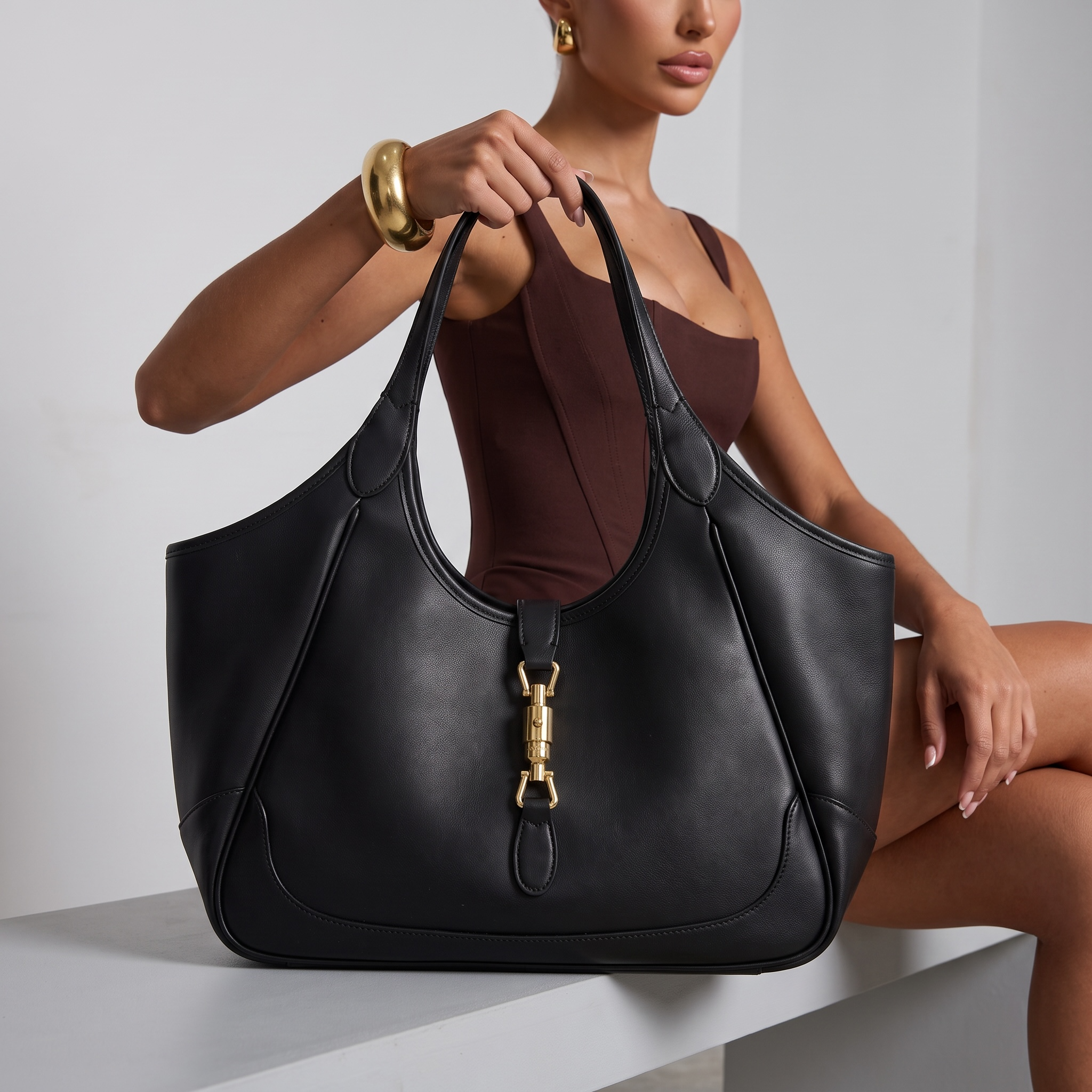 Gucci Jackie Soft Leather Shoulder Tote Bag – Black