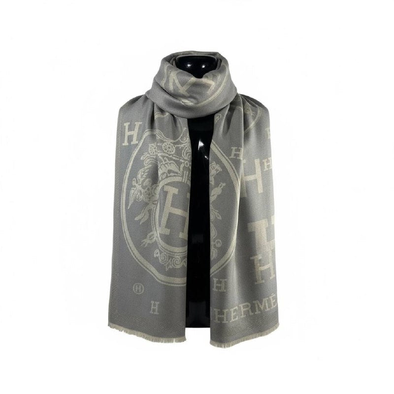🩶✨ Hermès Double-Face Scarf – Grey Elegance Edition