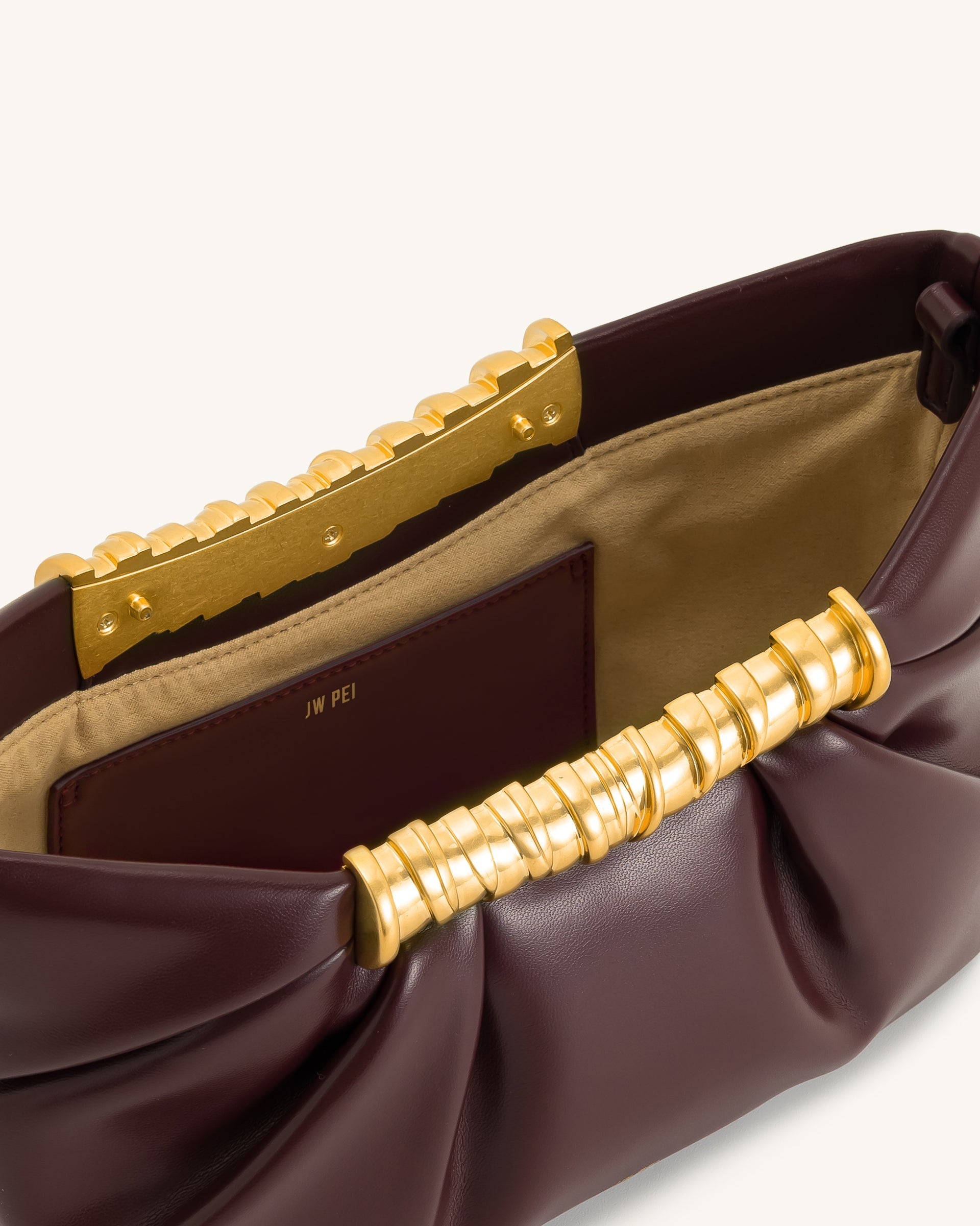 JW PEI Ruched Clutch Bag – Burgundy Wine 🍷✨ | Elegant Statement Piece