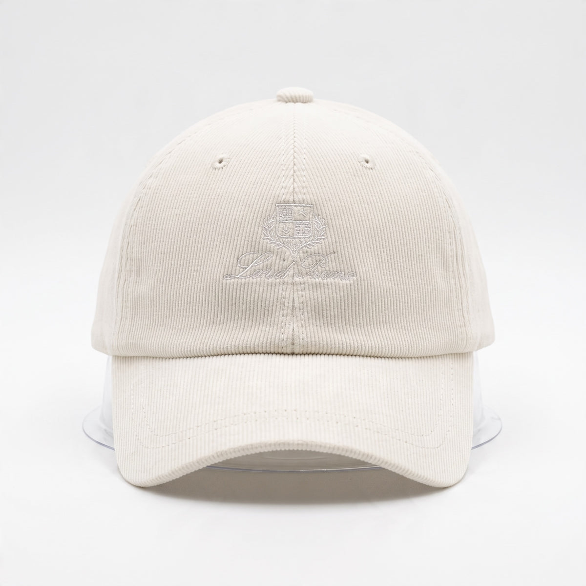 cream corduroy baseball cap with tonal embroidered crest