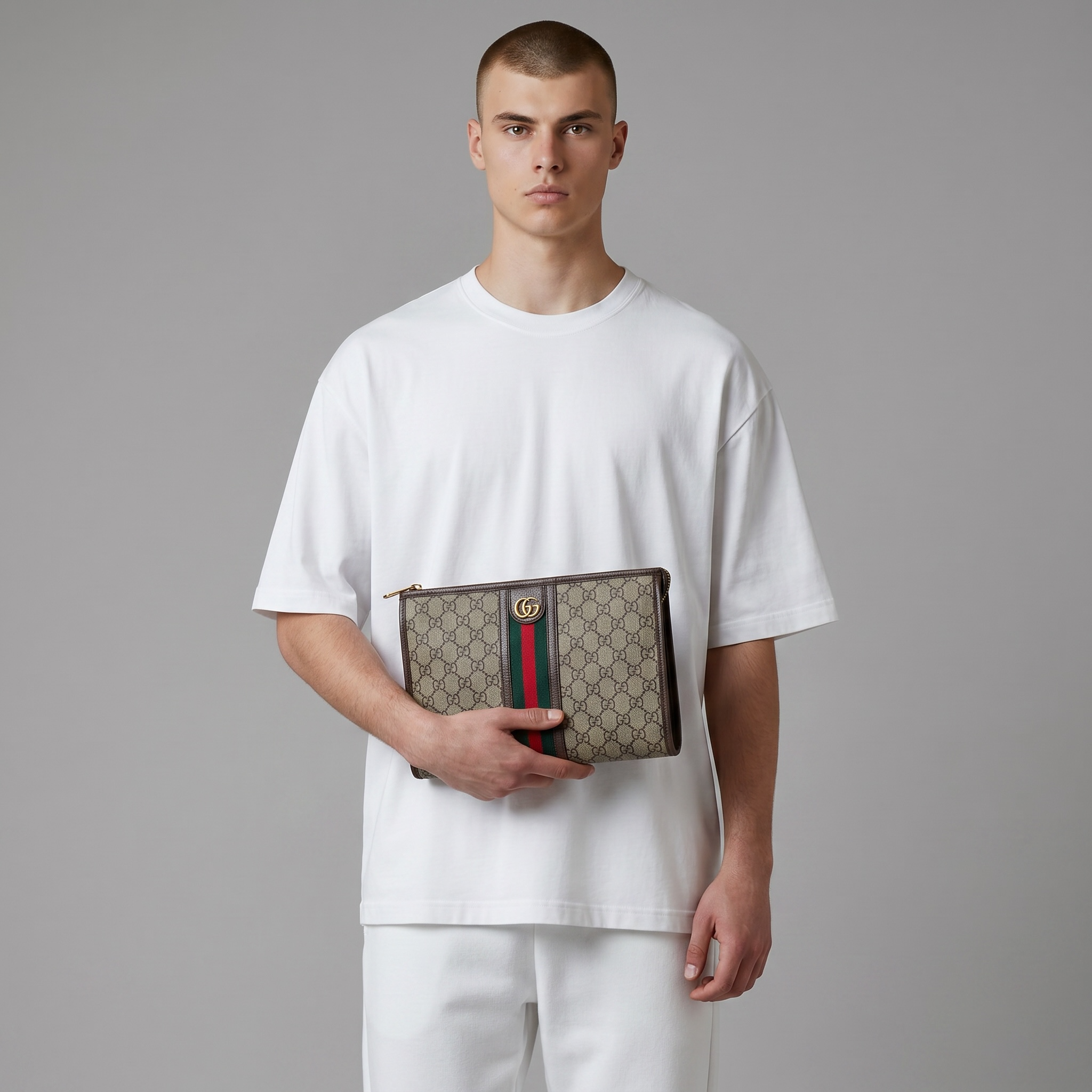 Gucci Beige GG Supreme Web Stripe Clutch 🤎💚❤️✨💼🔥