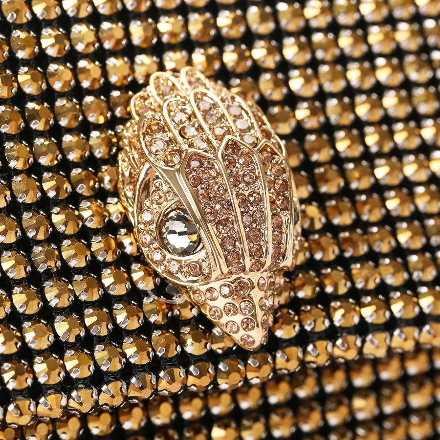 gold crystal mesh shoulder bag with sculpted jewel clasp and chunky chain strap