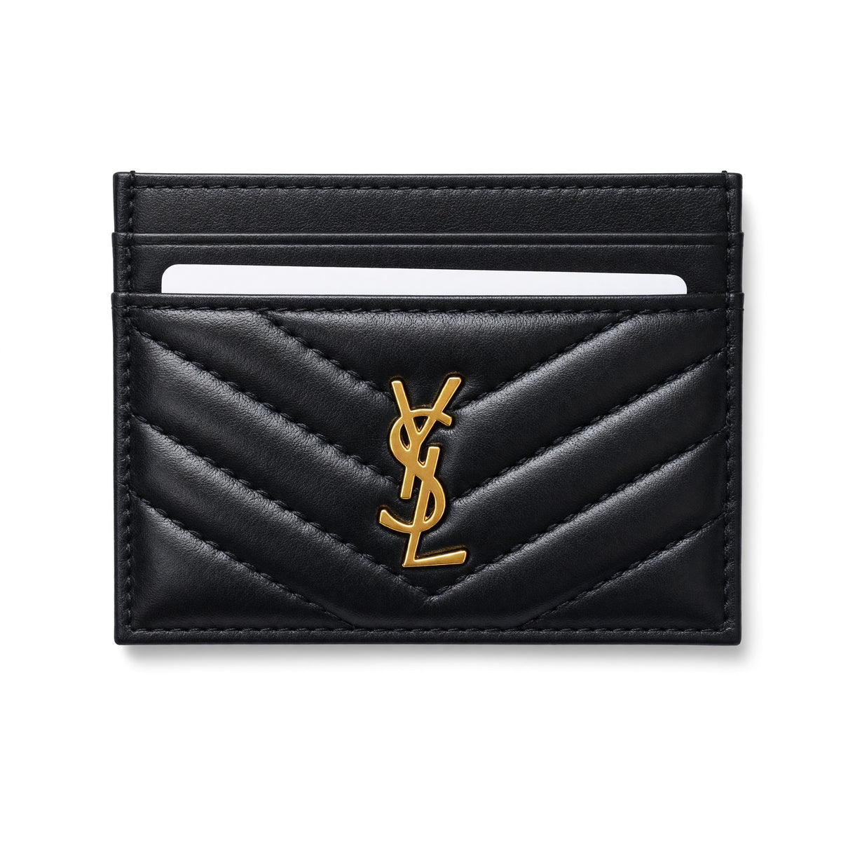 Black quilted Saint Laurent card holder with gold YSL logo