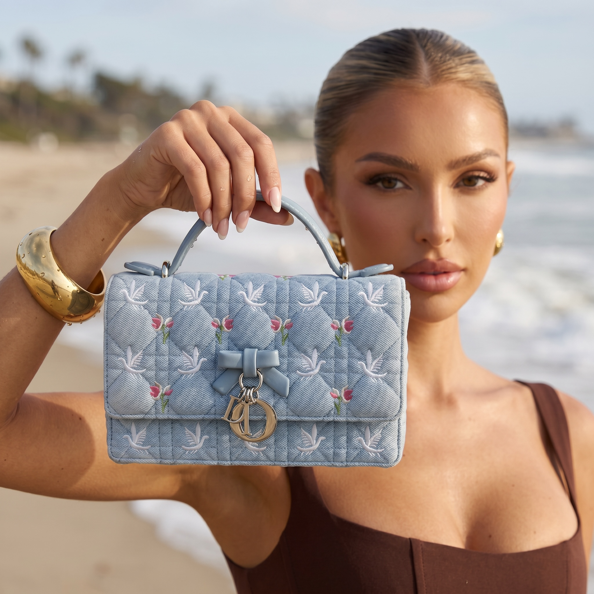 🩵 Dior Lady D-Lite Blue Dove Embroidered Handbag – Limited Edition Elegance 🩵