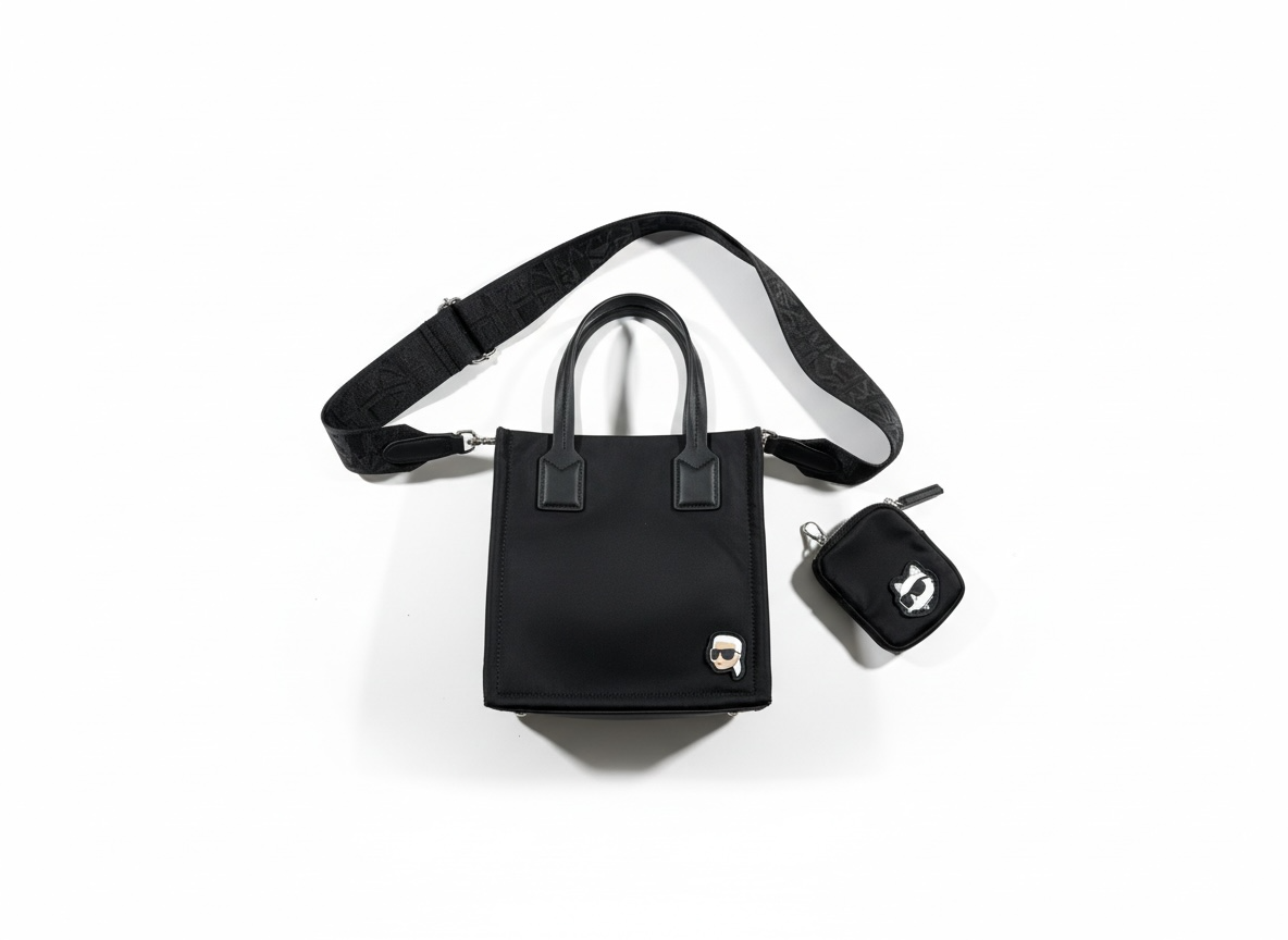 KARL LAGERFELD Mini Black Tote Bag 🖤✨ | Crossbody Set with Pouch