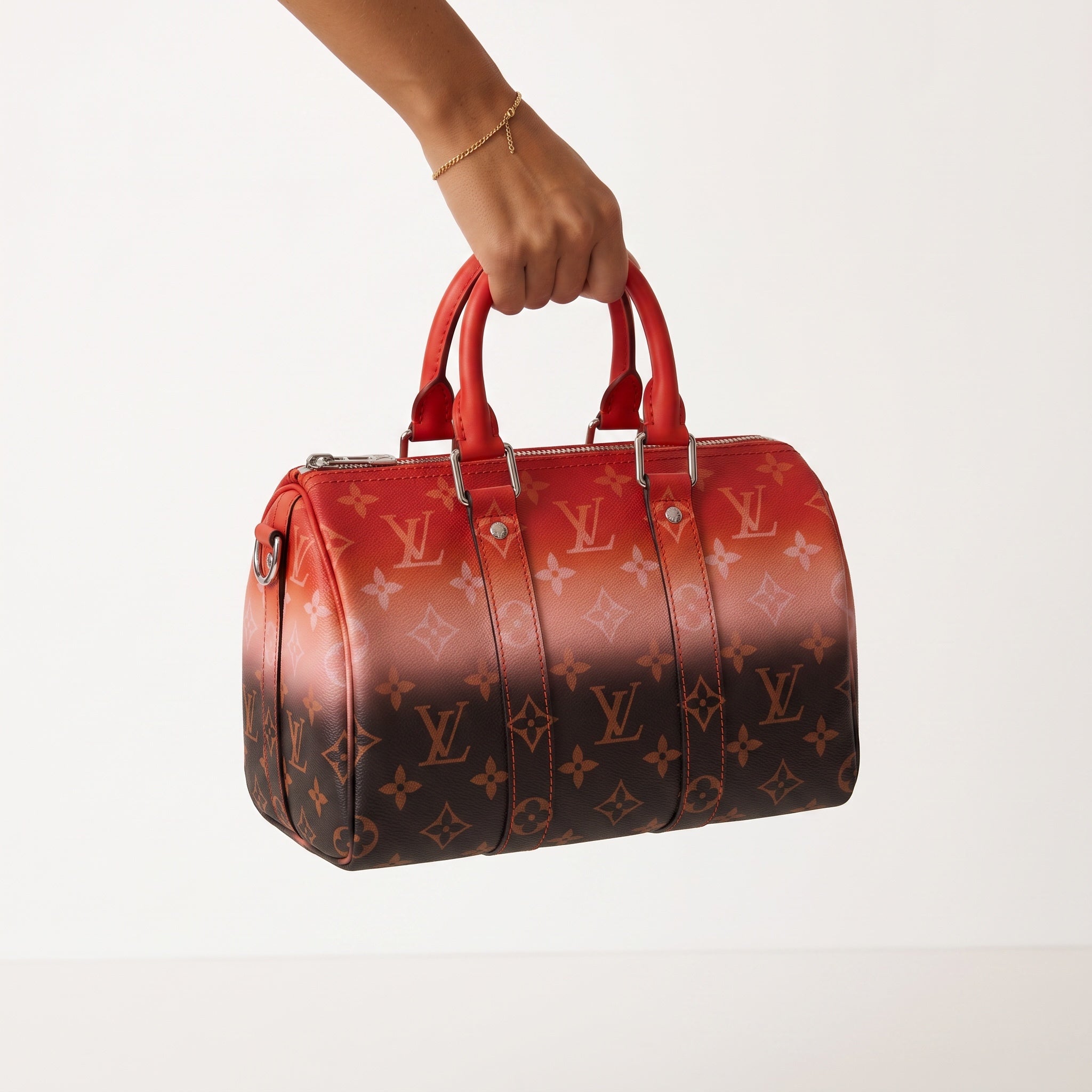 Louis Vuitton barrel top-handle bag with red to brown ombre monogram