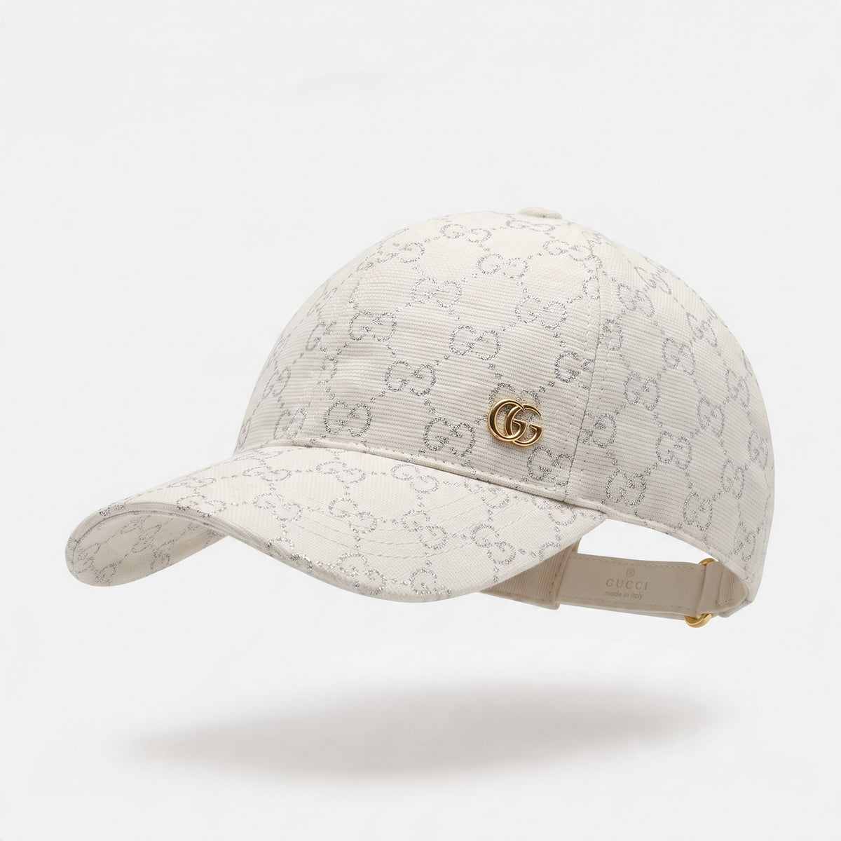 Ivory Gucci baseball cap with GG monogram print and gold double-G logo
