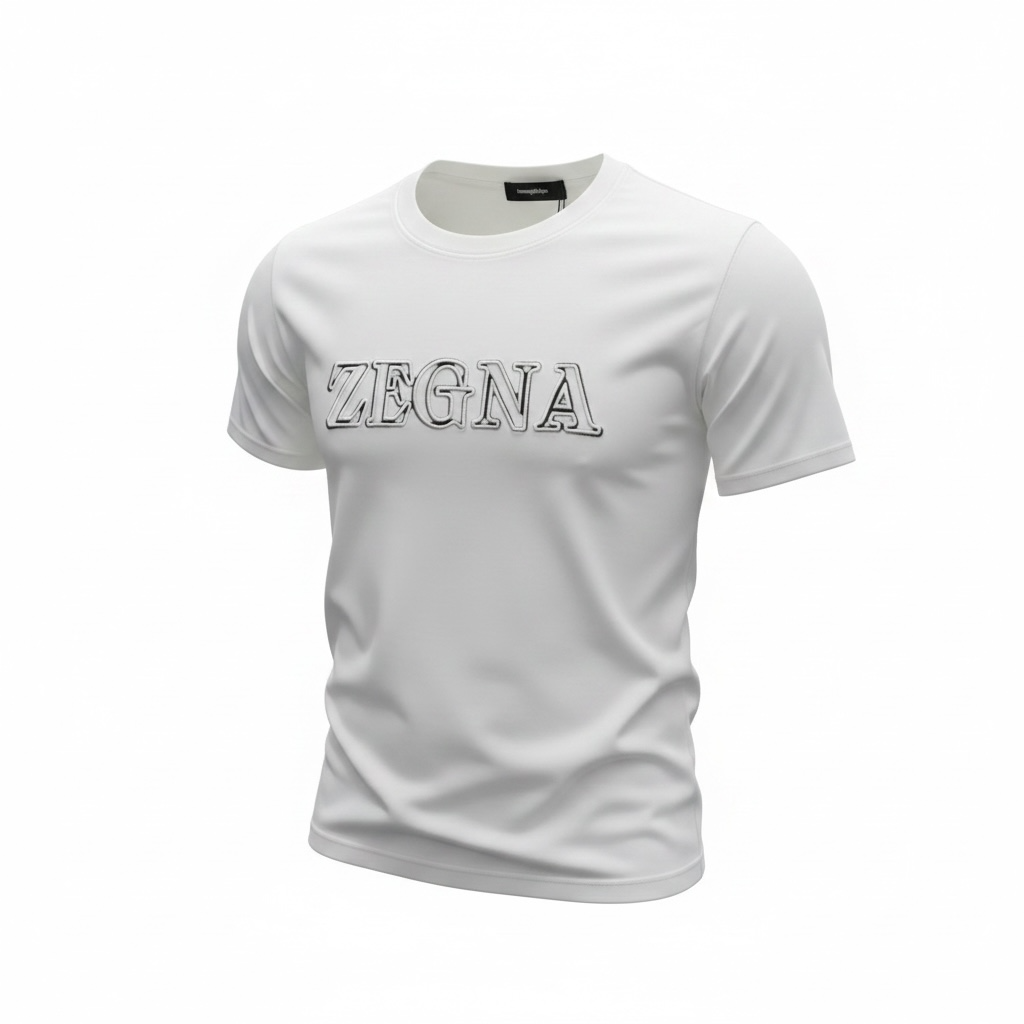 ZEGNA White Embossed Logo T-Shirt 🤍✨ Clean Luxury Edition