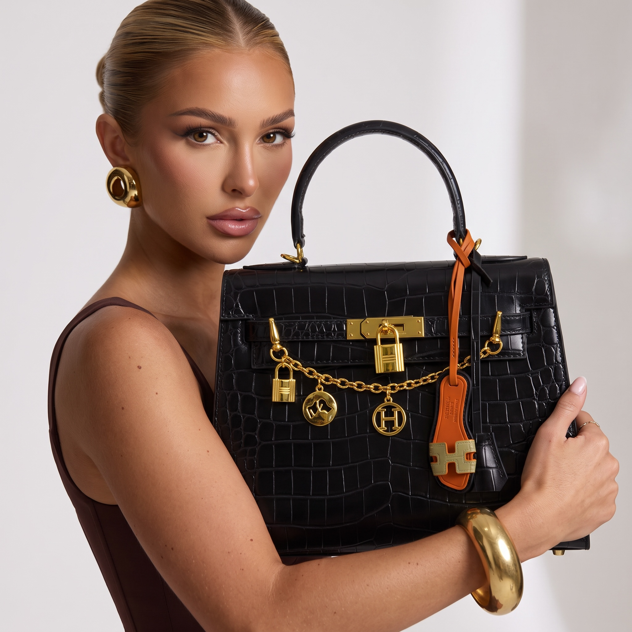 Hermes kelly Top Handle Croc Tote – Black 👜✨