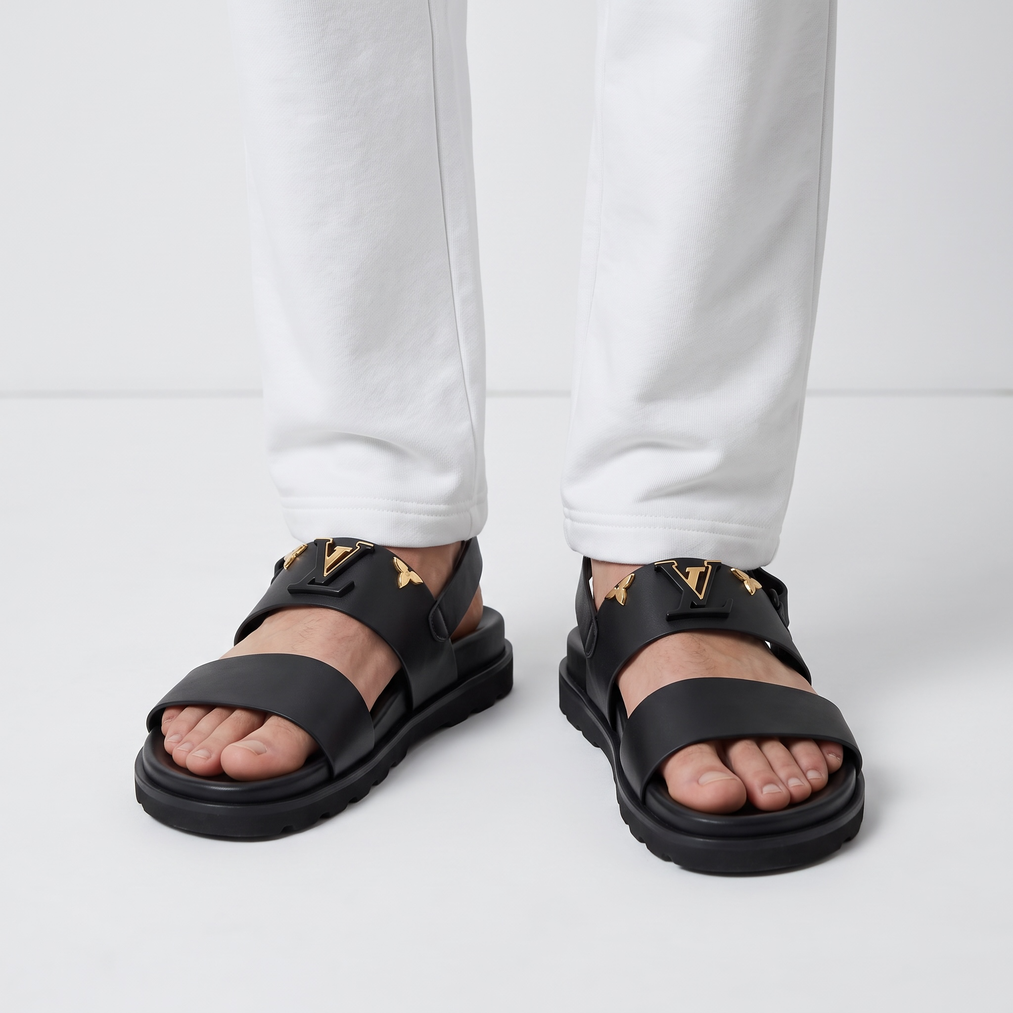 Louis Vuitton LV Monogram Buckle Leather Sandals – Black