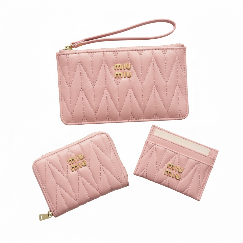 🌸 Miu Miu Blush Pink Quilted Leather Wallet & Card Holder Set ✨