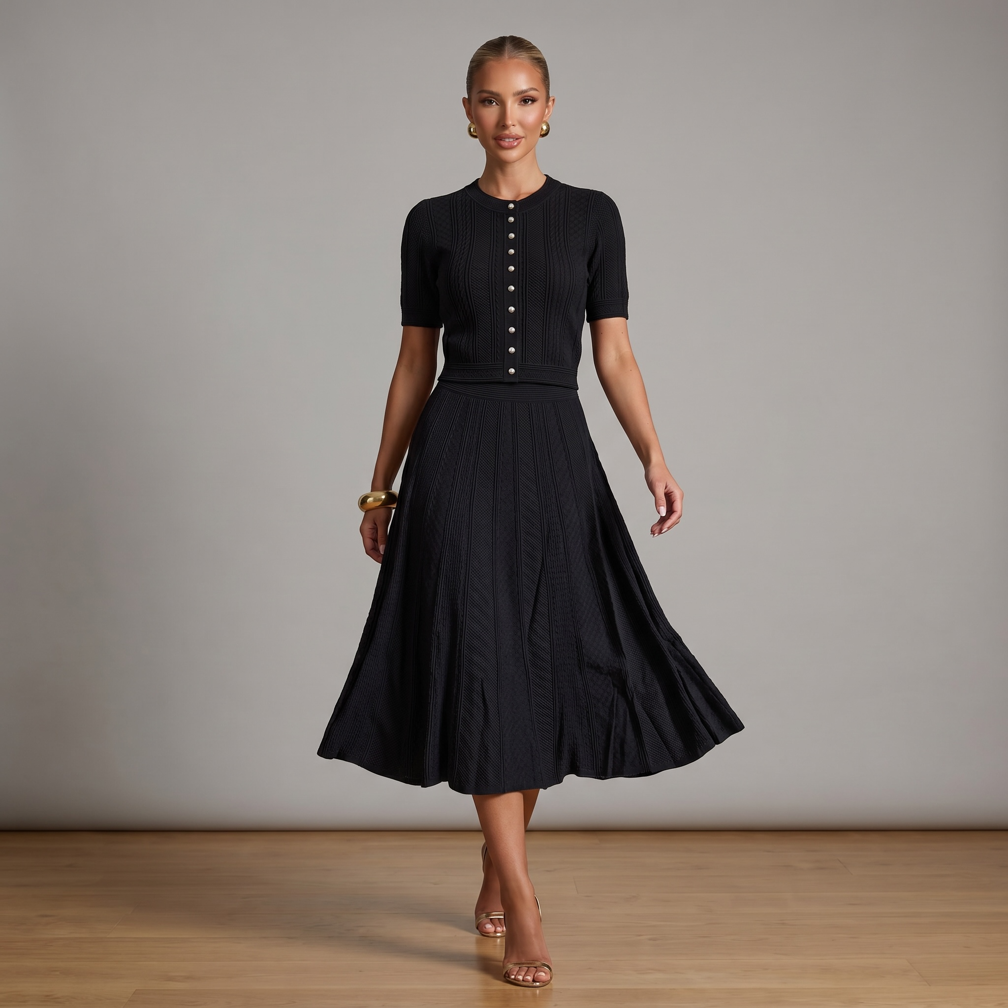 Sandro Black Knit Two-Piece Skirt Set with Pearl Buttons 🖤✨