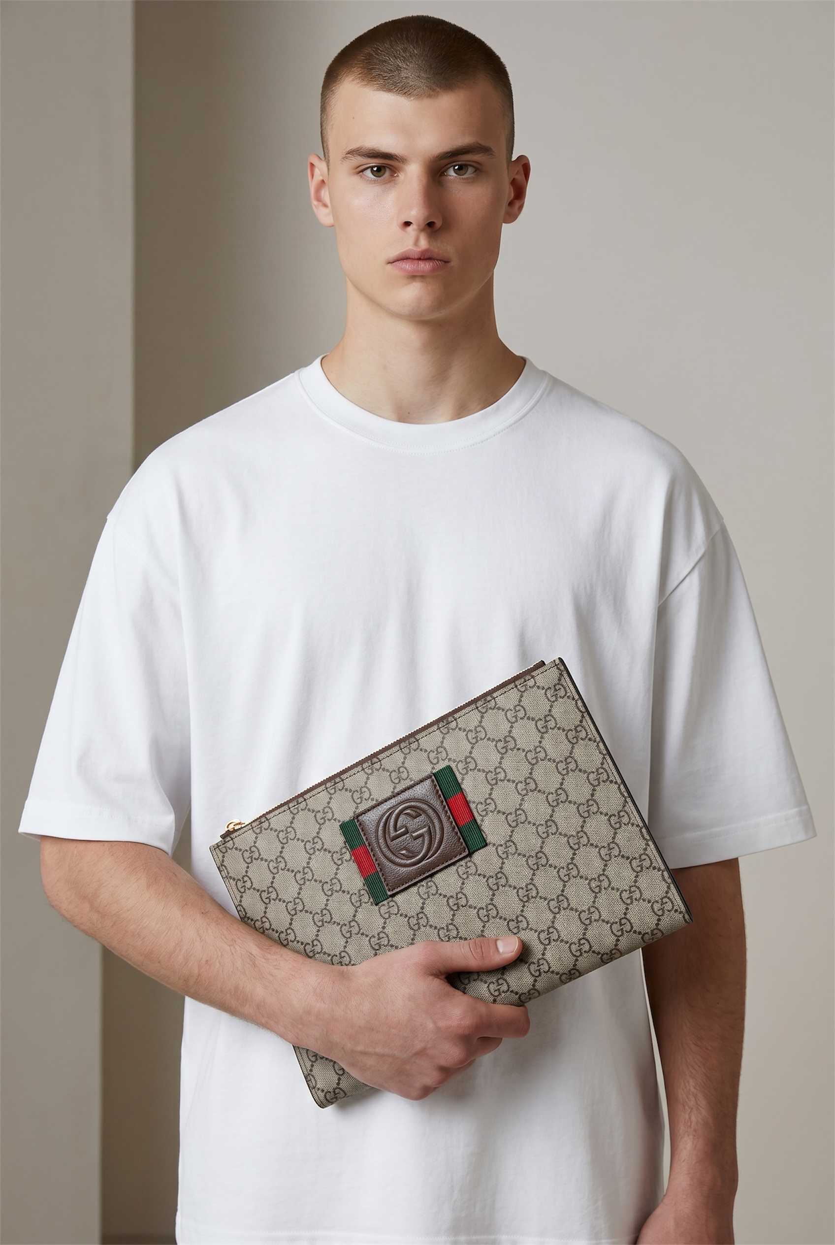 Gucci GG Supreme Web Logo Wristlet Pouch 🤎💚❤️