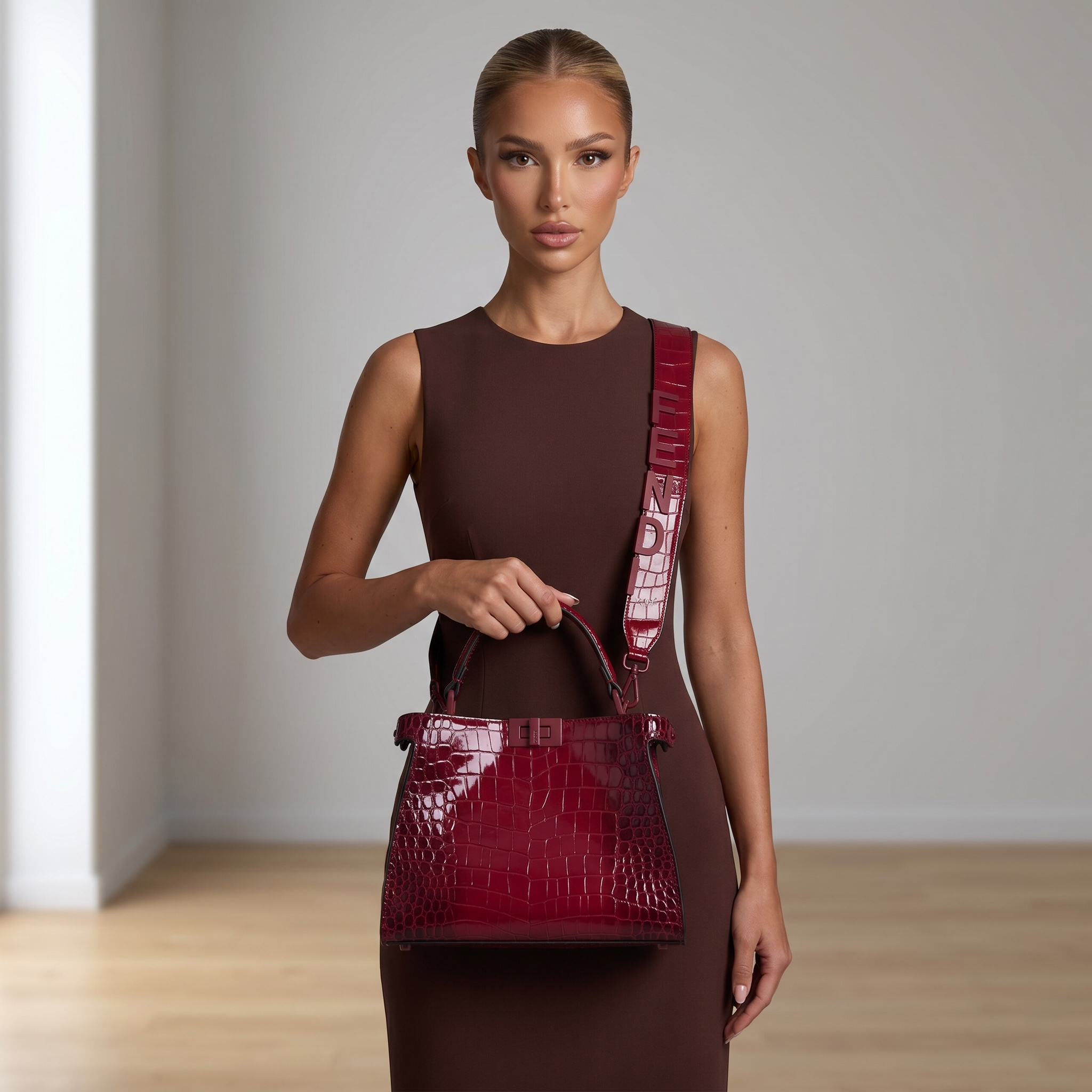 ❤️ Fendi Peekaboo Croc-Embossed Iconic Tote Bag ❤️✨