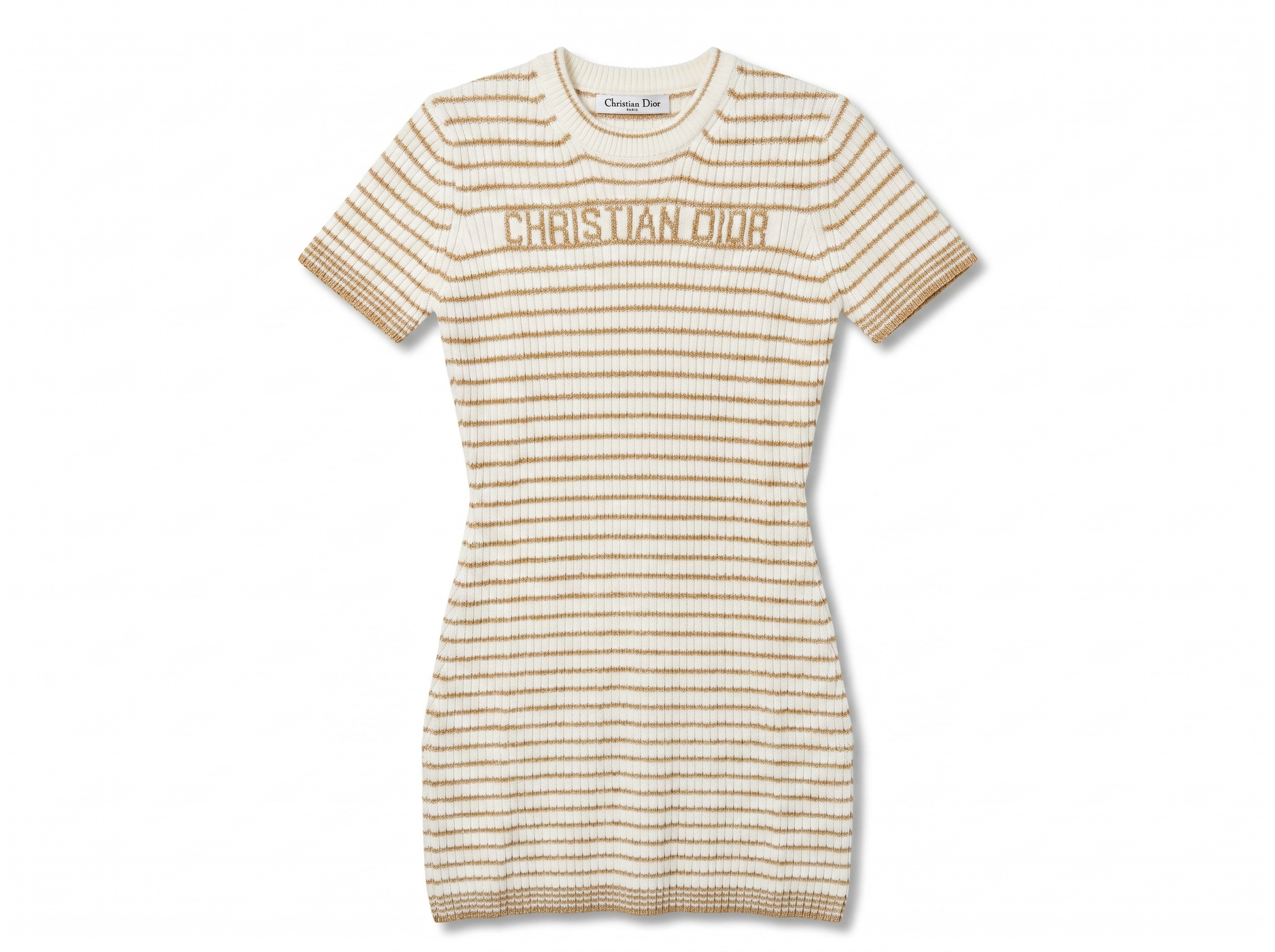 ✨ Christian Dior Striped Knit Mini Dress – Beige & Ivory