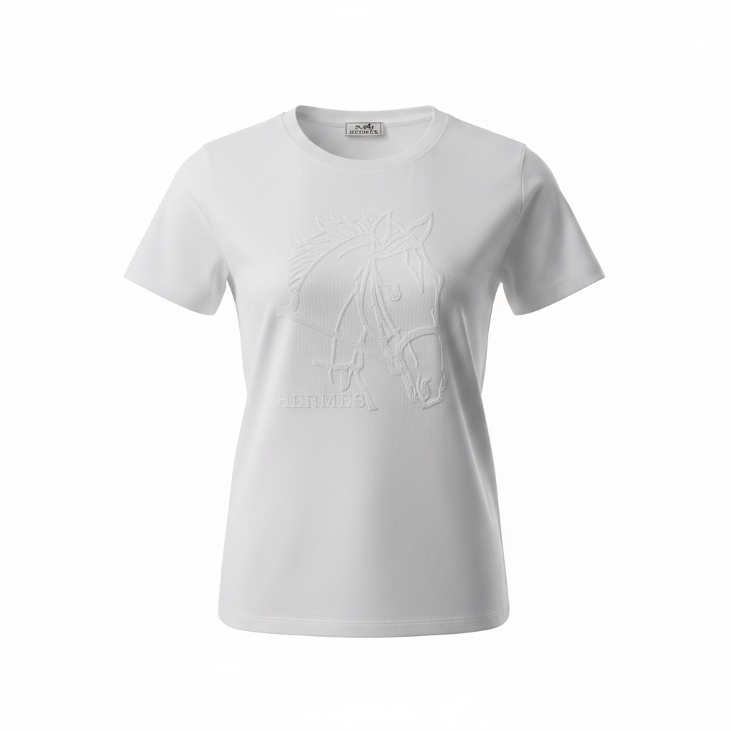 Hermès White Embroidered T-Shirt 🤍✨ Horse Graphic Edition