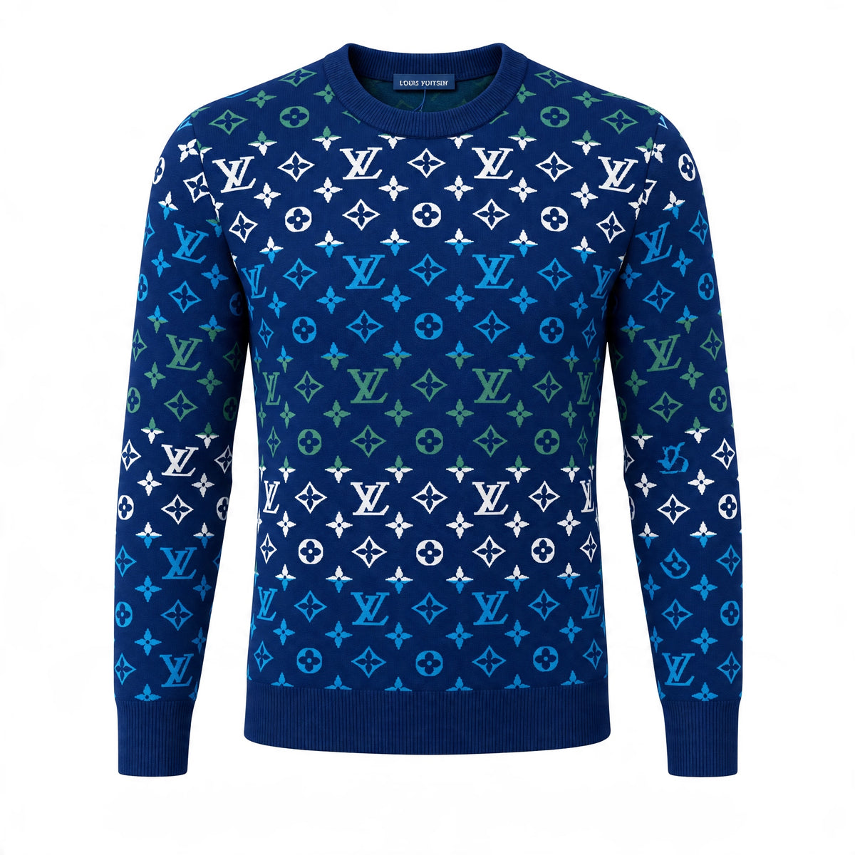 Louis Vuitton navy blue crewneck sweater with all-over monogram