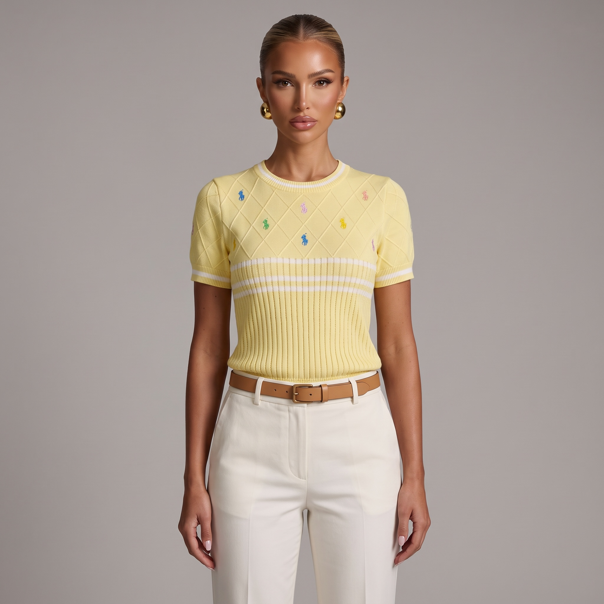 💛 Polo Ralph Lauren Multicolor Pony Knit Top | Yellow | One Size