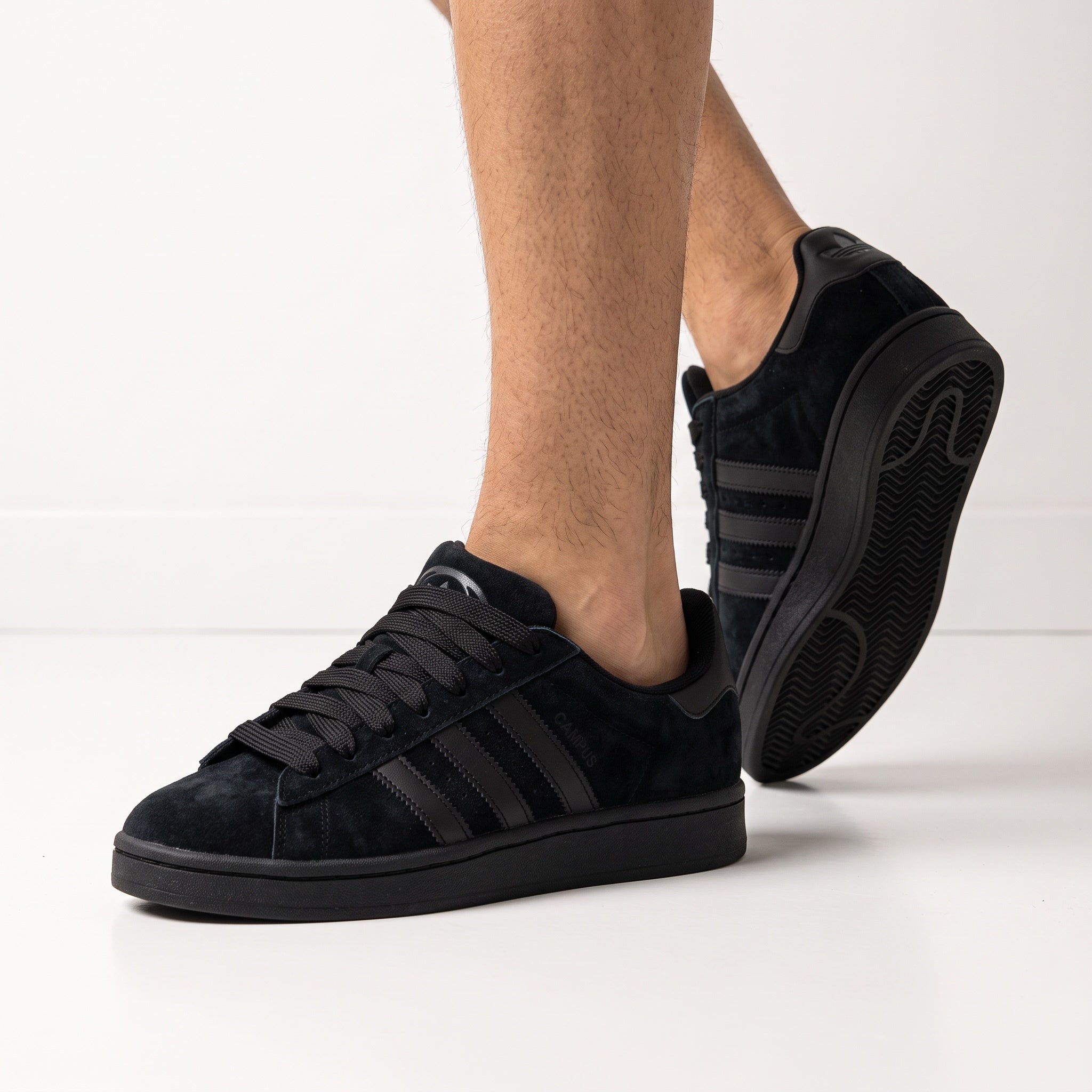 Adidas Campus black suede low-top sneakers with tonal three stripes