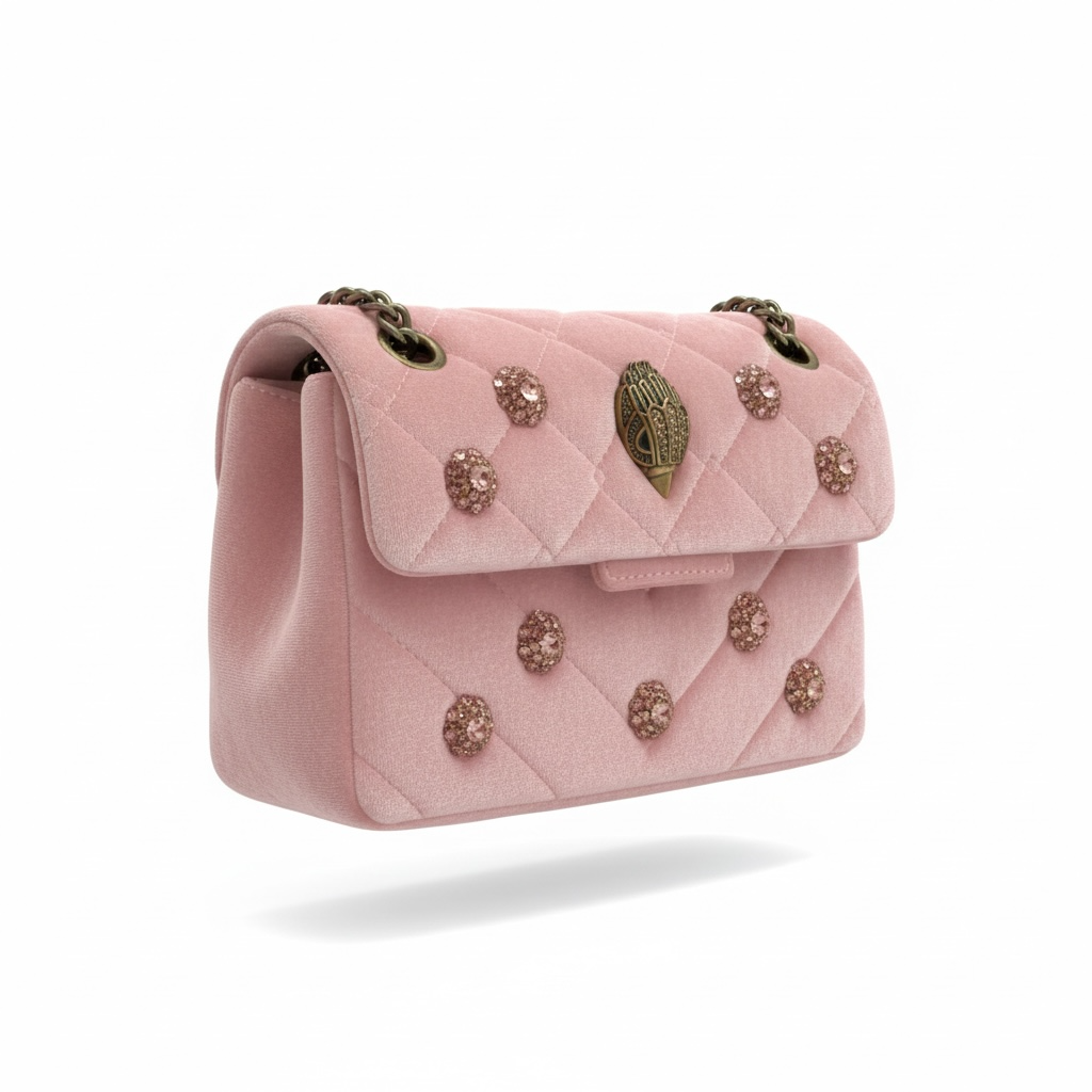 🌸 Kurt Geiger Pink Quilted Crystal Embellished Chain Bag