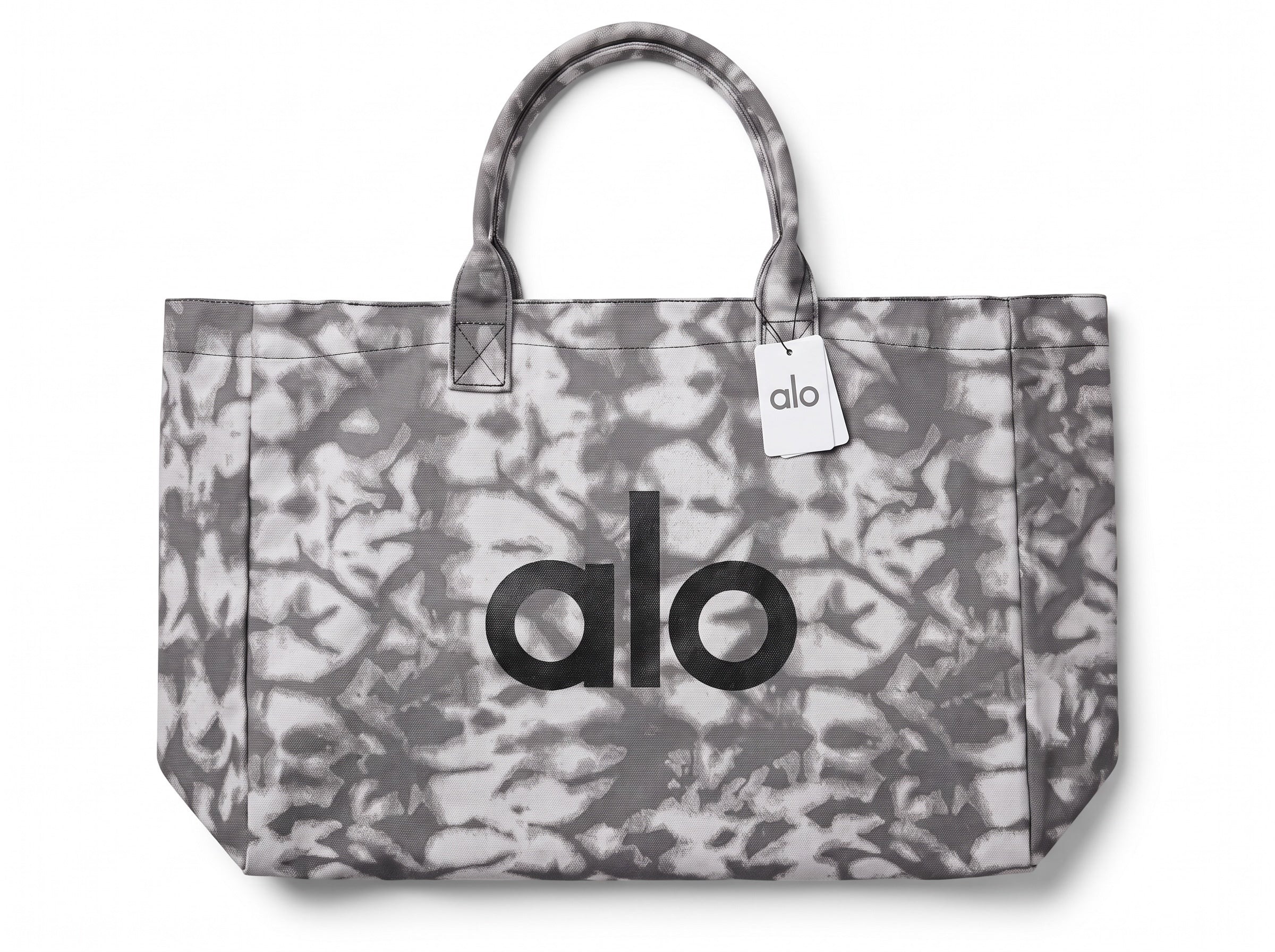 Grey marble tie-dye Alo logo oversized tote bag with rolled handles