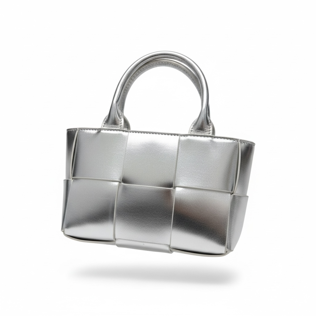 🩶 Silver Bottega Veneta Mini Intrecciato Tote & Card Holder