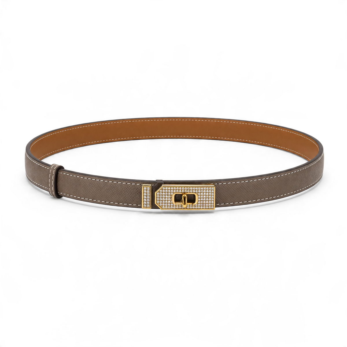 ✨ Hermès Crystal Kelly Lock Leather Belt – Taupe Luxury Designer Belt 🤎