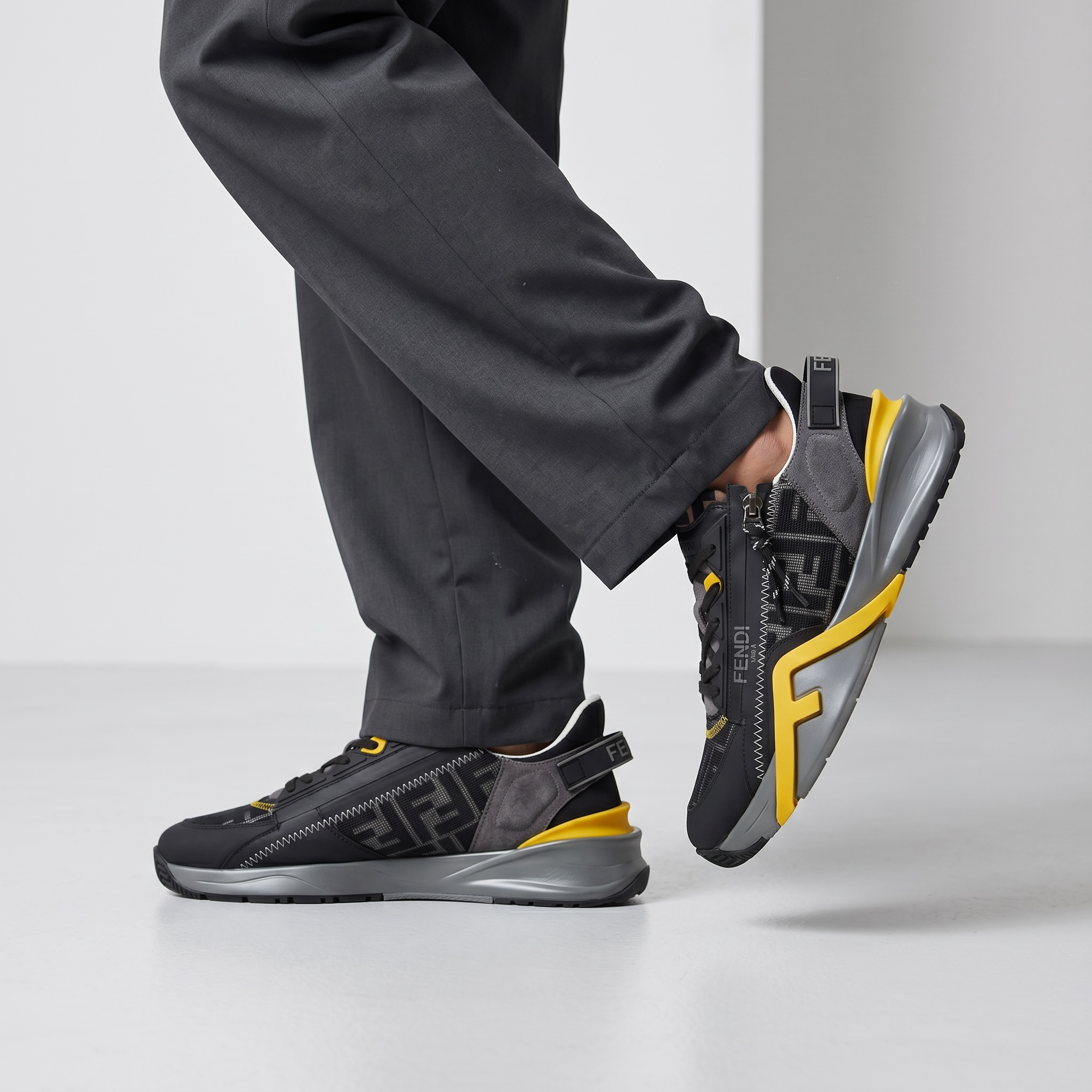 Fendi Flow Sneakers – Black & Yellow Luxury Runner ⚫🟡
