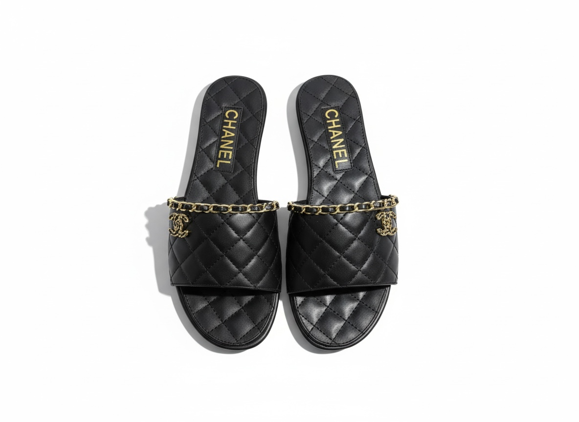 CHANEL Quilted Chain Slides – Black Gold 🖤✨ | Effortless Luxury Comfort