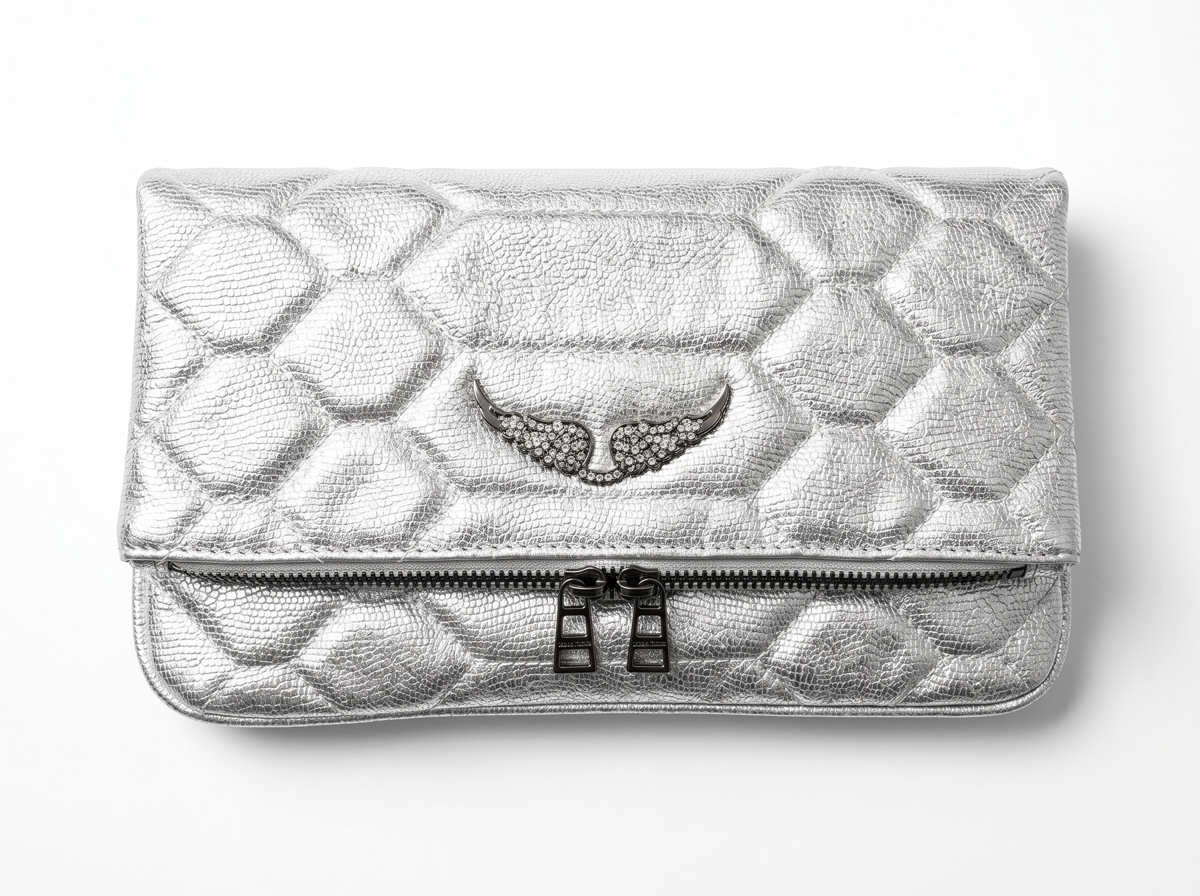โจ Zadig & Voltaire Rocky Metallic Quilted Foldover Clutch Bag โจ๐ค