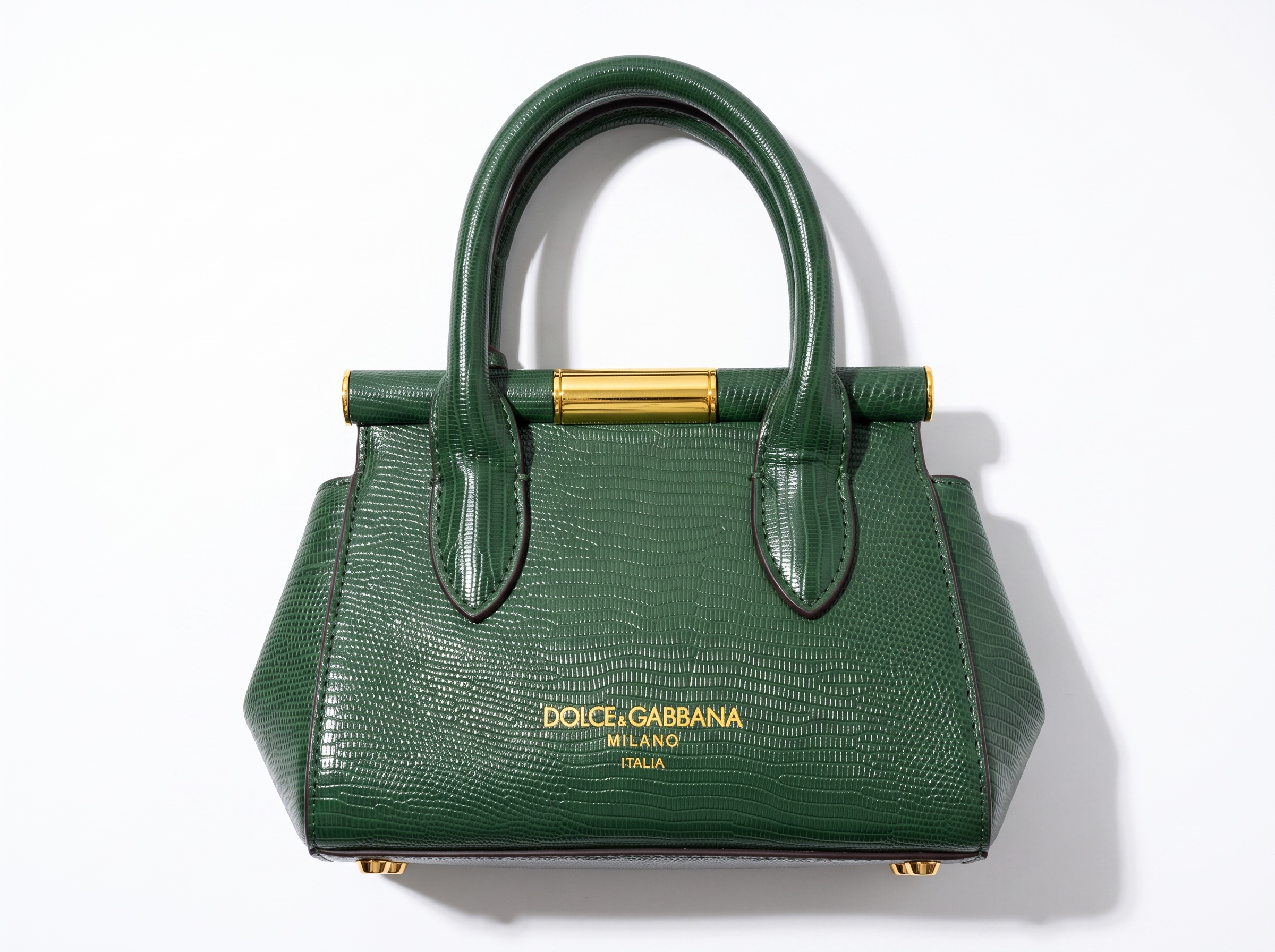 💚 Dolce & Gabbana Sicily Lizard-Embossed Top Handle Bag – Green