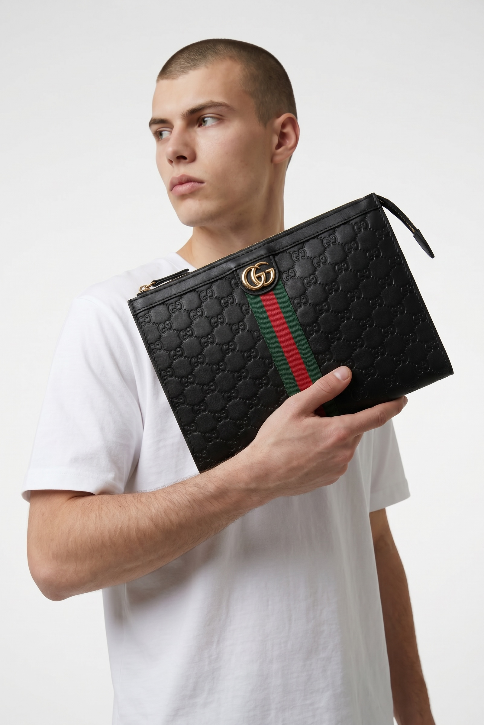 Gucci Black GG Web Stripe Clutch Bag 🖤✨