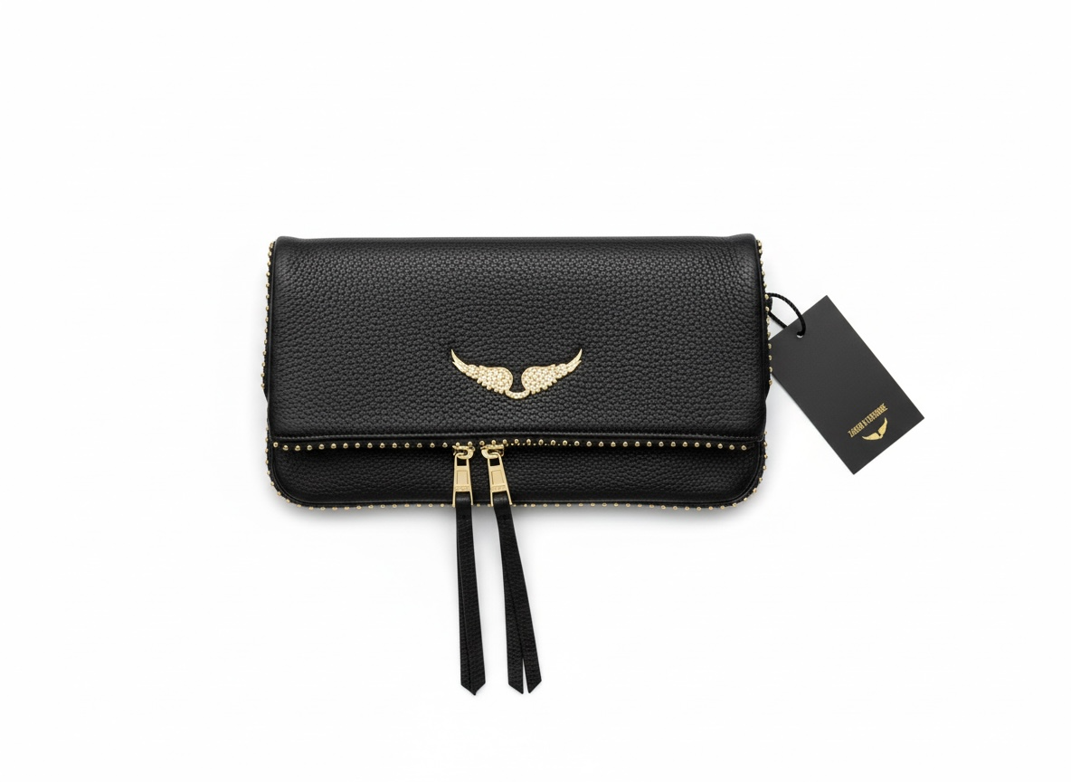 Zadig & Voltaire Foldover Clutch – Black Leather 🖤✨ | Iconic Rock-Chic Essential