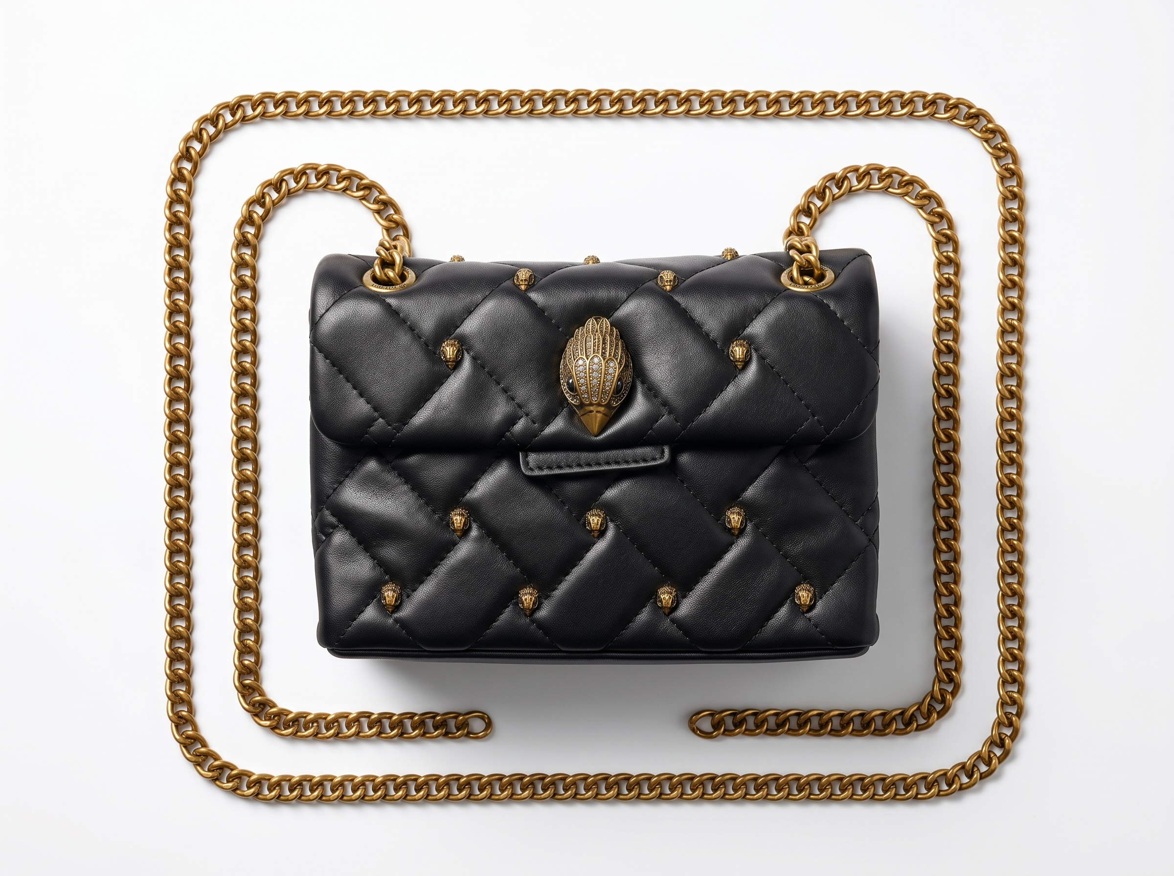 🖤 Kurt Geiger Quilted Chain Shoulder Bag – Black Gold Statement Edition ✨