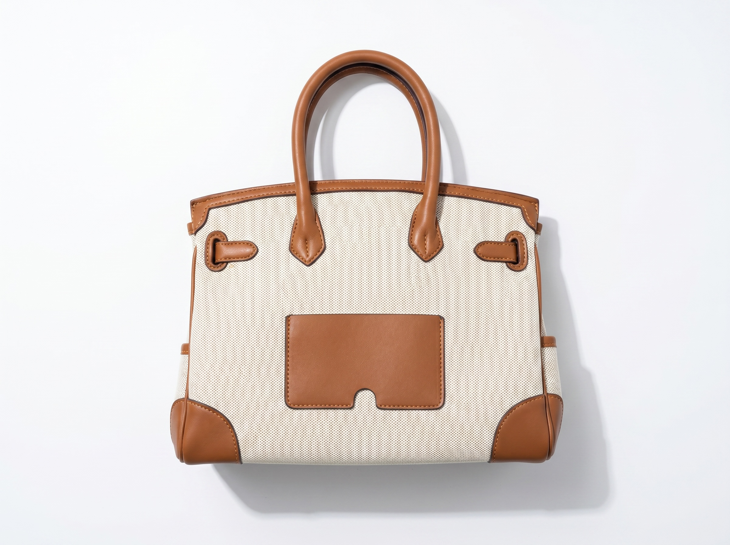 👜 Hermès-Inspired Canvas & Leather Tote – Beige & Camel Luxury Handbag