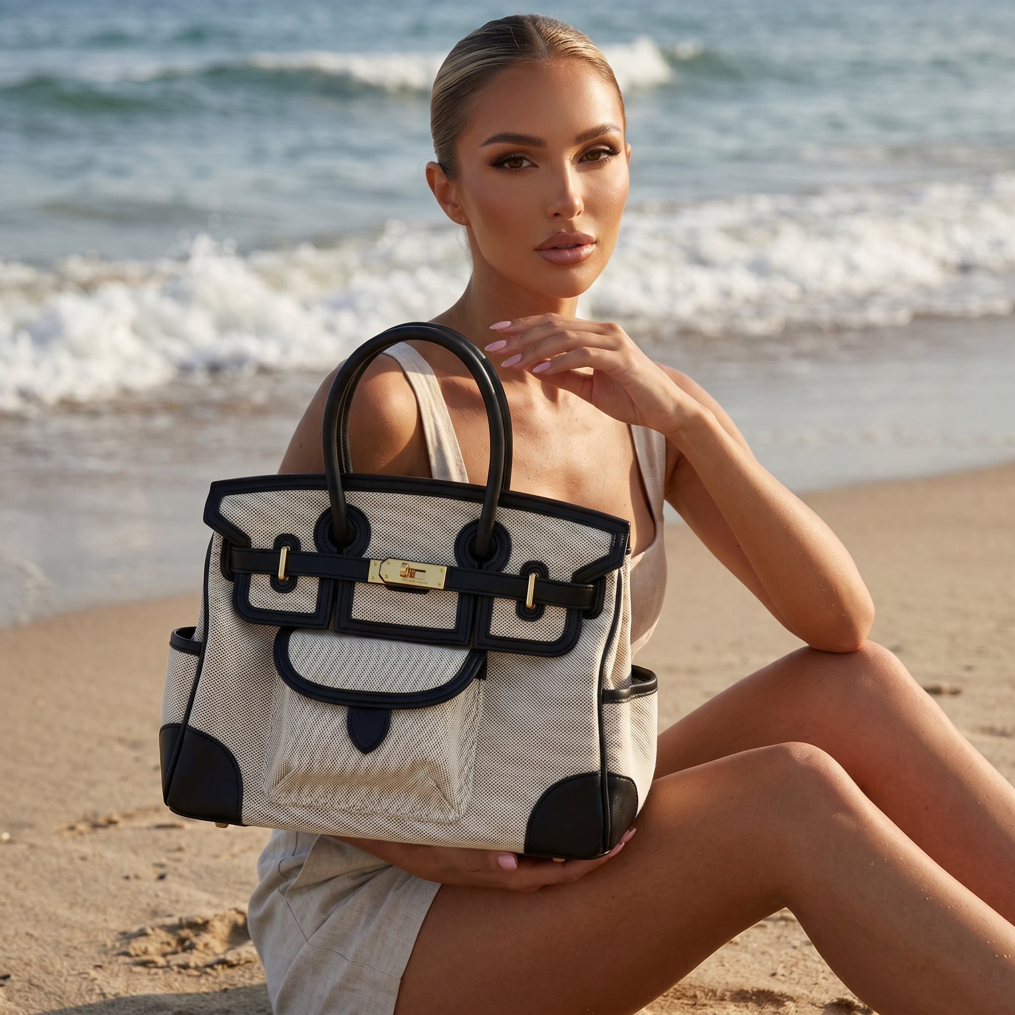 👜 Hermès-Inspired Canvas & Leather Structured Tote